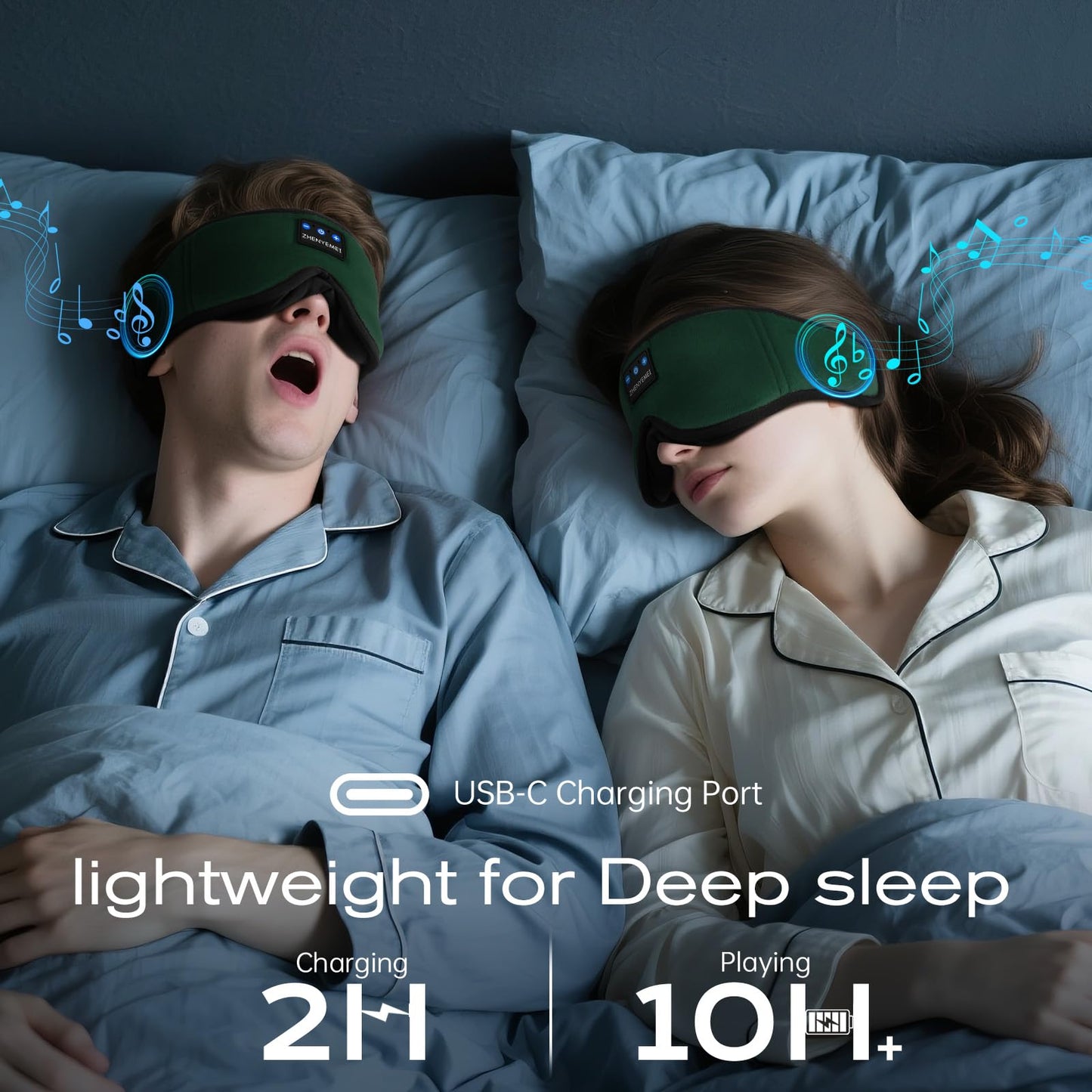 Bamboo Cotton Large Sleep Mask with Bluetooth Wireless Headphones - Blackout Eye Mask for Sleeping 3D Contoured Sleep Eye Cover Headband Ear Plugs Low Noise Hook for Men Women Better Experience (Grey)