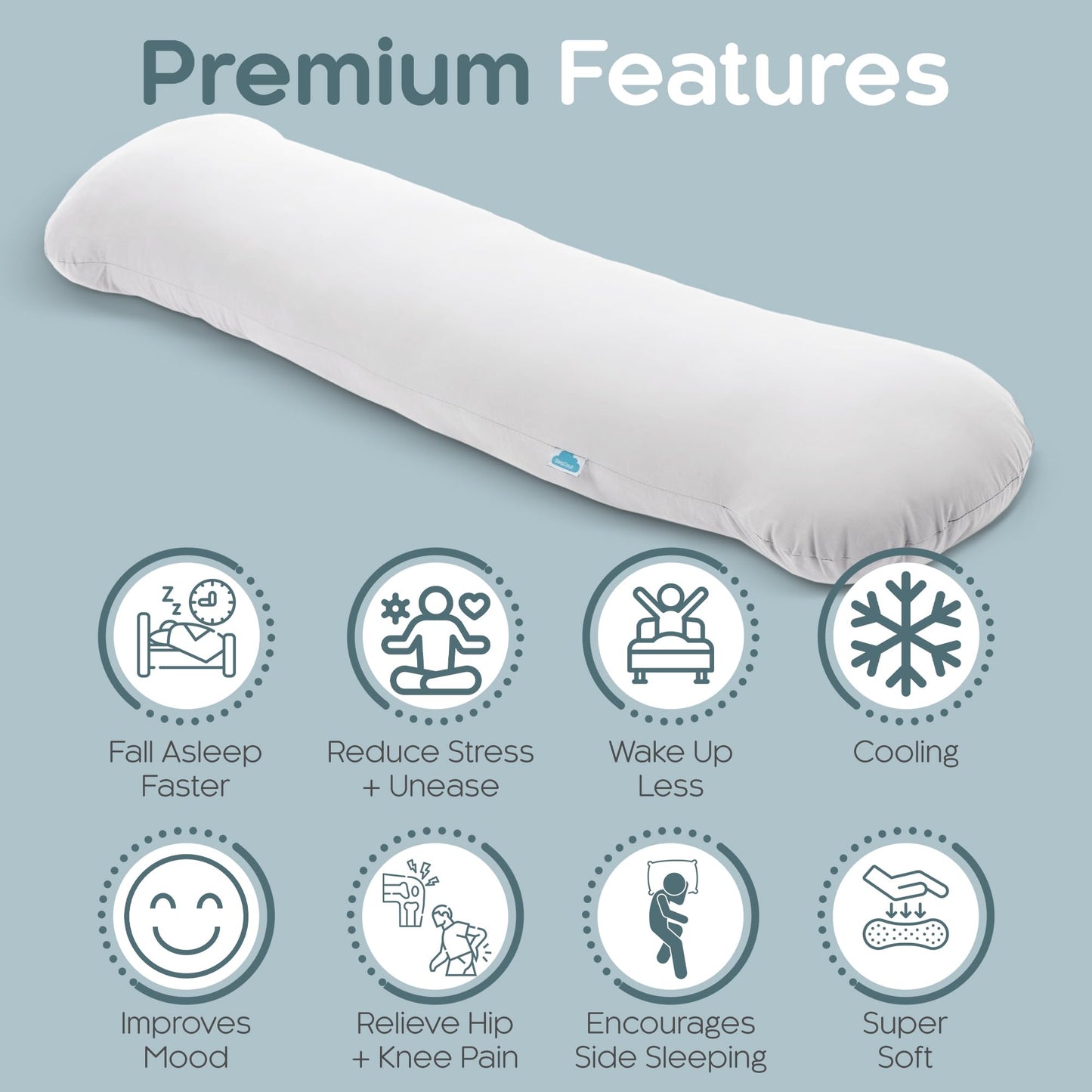 SleepCloud Weighted Body Pillow 6.5lbs - Weighted Pillow for Deeper Sleep (41" x 10") - Cooling Body Pillows for Adults, Full Body Pillow for Sleeping, Side Sleeper Body Pillow with Cover