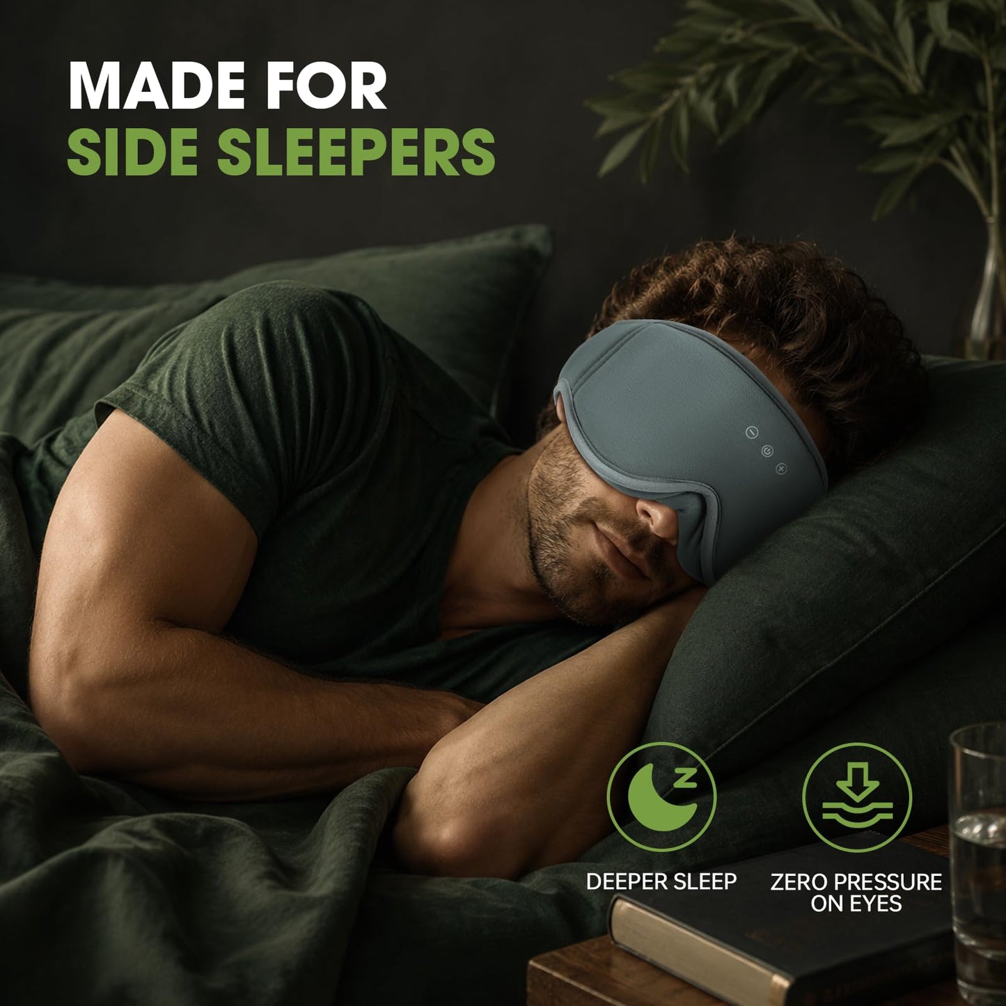 Bamboo Cotton Large Sleep Mask with Bluetooth Wireless Headphones - Blackout Eye Mask for Sleeping 3D Contoured Sleep Eye Cover Headband Ear Plugs Low Noise Hook for Men Women Better Experience (Grey)