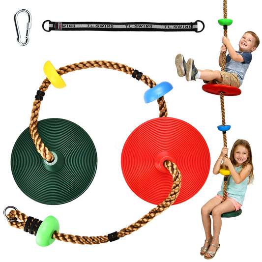 HeyZoo Tree Swing for Kids 330LB Capacity, Climbing Rope with Platforms and Disc Swing Seat Set Outdoor Backyard Playground Accessories with Carabiners and Thickened Strap, Green