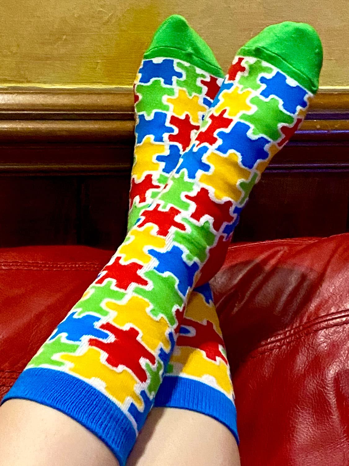 Fabdaz Colorful Autism Awareness Puzzle Pieces Women's Novelty Crew Socks - 1 Pair, 1 Size Fits Most