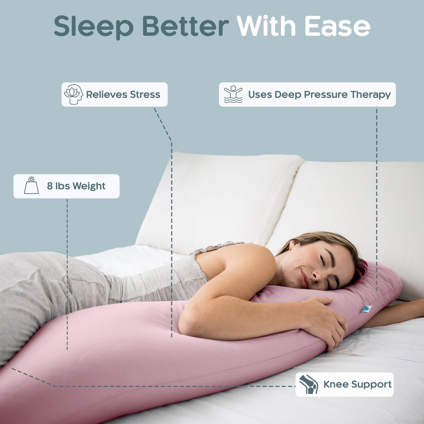 SleepCloud Weighted Body Pillow 6.5lbs - Weighted Pillow for Deeper Sleep (41" x 10") - Cooling Body Pillows for Adults, Full Body Pillow for Sleeping, Side Sleeper Body Pillow with Cover
