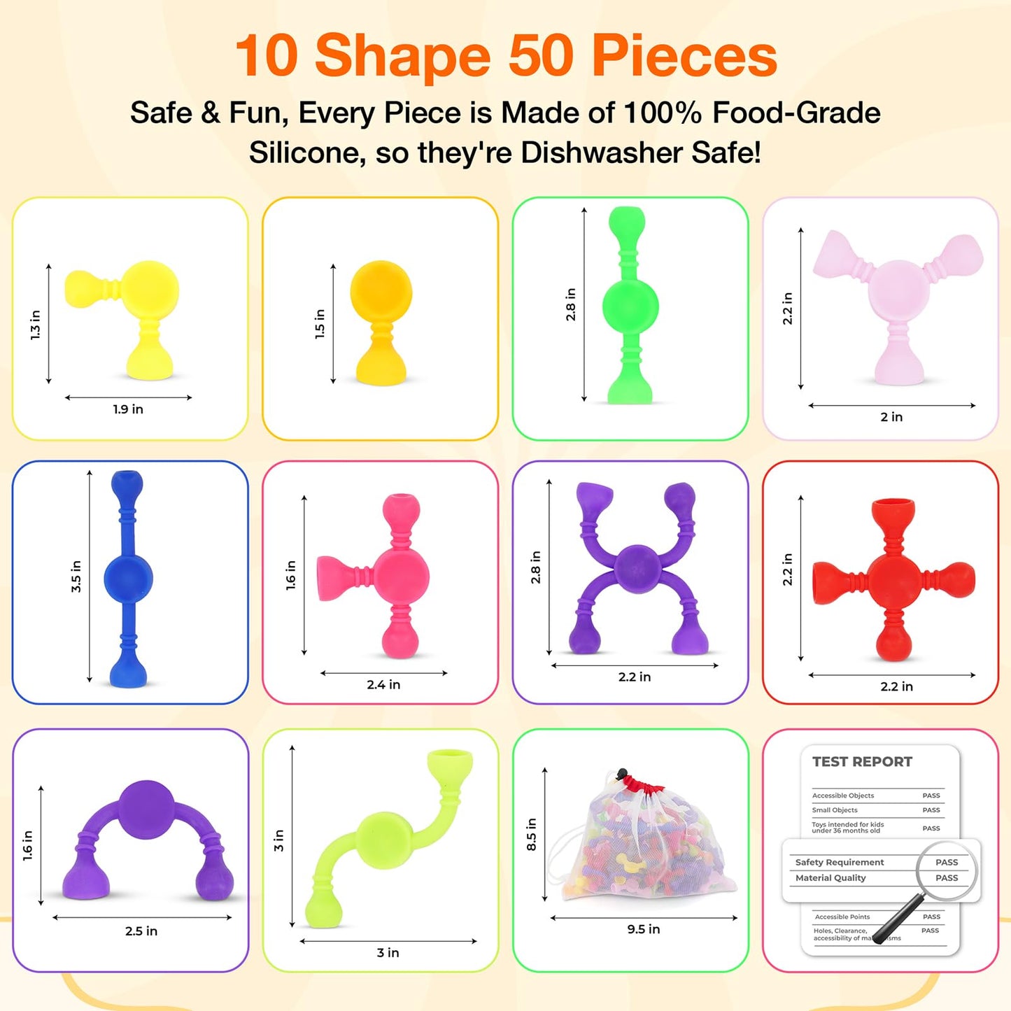 Kids Stem Sensory Building Toys - 50pcs Fine Motor Skills Toys for Toddlers, Educational Toy for Kid Activities, Travel Toy for Airplane, Car, ADHD