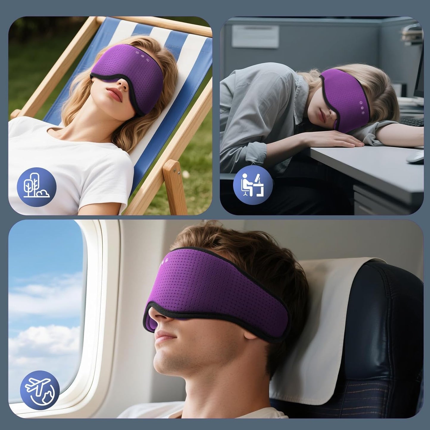 Bamboo Cotton Large Sleep Mask with Bluetooth Wireless Headphones - Blackout Eye Mask for Sleeping 3D Contoured Sleep Eye Cover Headband Ear Plugs Low Noise Hook for Men Women Better Experience (Grey)