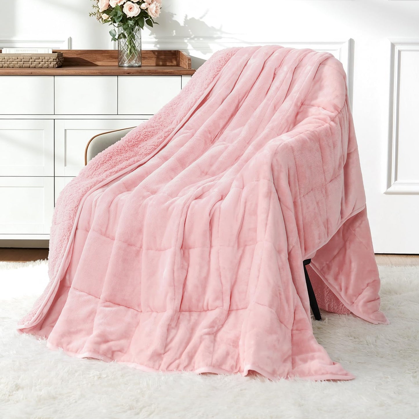 Uttermara Weighted Blankets for Adults Queen Size, 15lbs 60x80 inches Blanket with Soft Warm Plush Sherpa Fleece, Washable Thick Heavy Throw for Sleeping and Calming, Grey