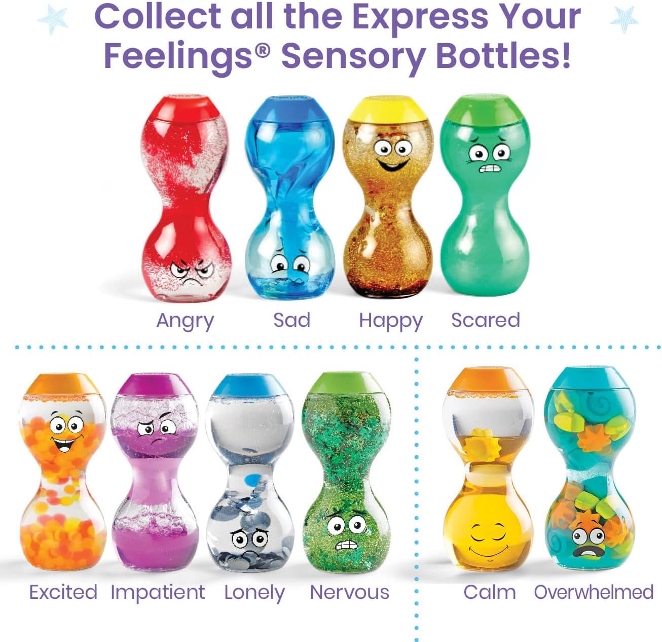 hand2mind Express Your Feelings Sensory Bottles- Opposite Emotions, Toddler Sensory Toys, Quiet Fidgets for Classroom, Calm Down Corner Supplies, Social Emotional Learning, Mindfulness for Kids