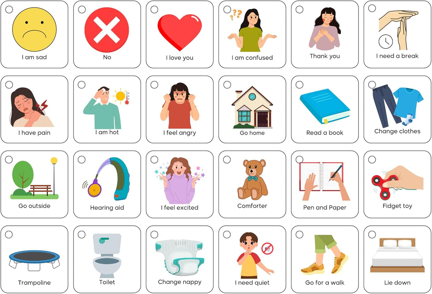 Plastic Communication Cards for Non Verbal Children and Adults with Autism, Speech Delay Visual aid