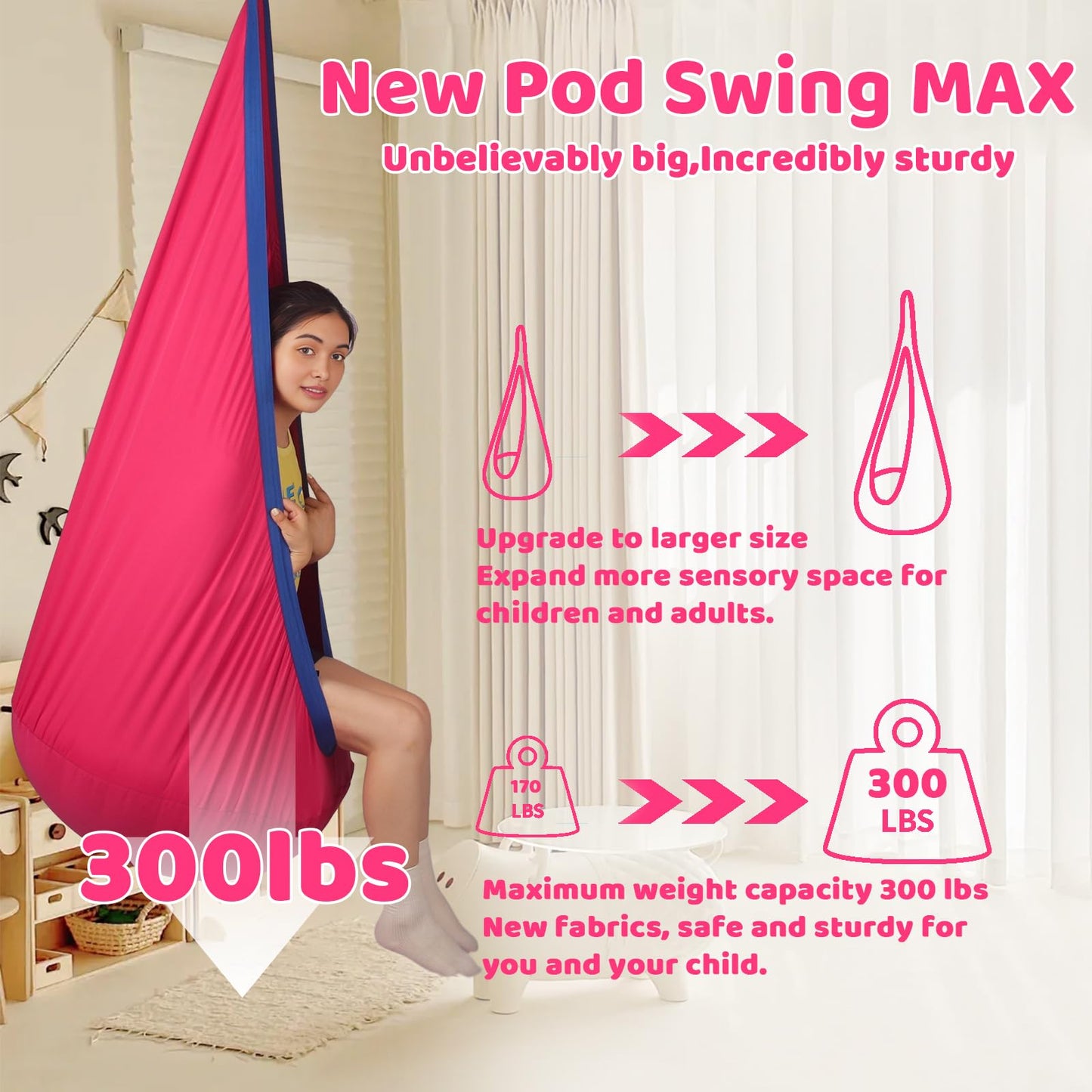 HiCamer Sensory Swing for Kids indoor and outdoor Pod hammock Chair Seat Upgrade Max 300 lbs Hanging Swing with Inflatable Cushion Includes Hardware Hanger Kit for Aspergers Autism ADHD (Cranberry)