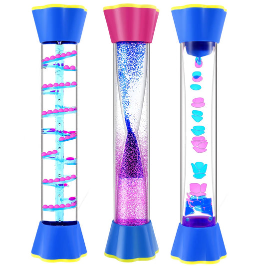 Sensory Fidget Tubes - Calming Toys for Kids & Adults- Sensory Tube with Glitter Bottle, Gravity Spinner, Bubble Drop Spiral - Fidget Toys for Classroom, Desk Decor, Office ( 2 Pack )