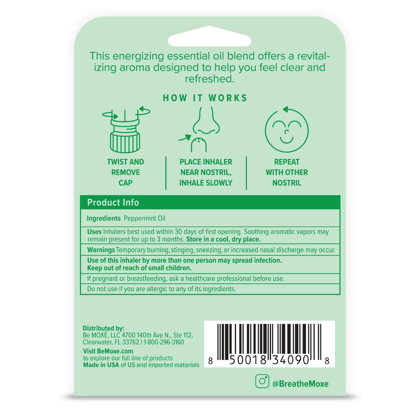 MOXE Lavender Essential Oil Nasal Inhaler, Therapeutic No-Mess Aromatherapy, Relaxation, Naturally Calming, Before Sleep Routine, Uplifts Mood, Pure and Undiluted, Made in USA (1 Pack)