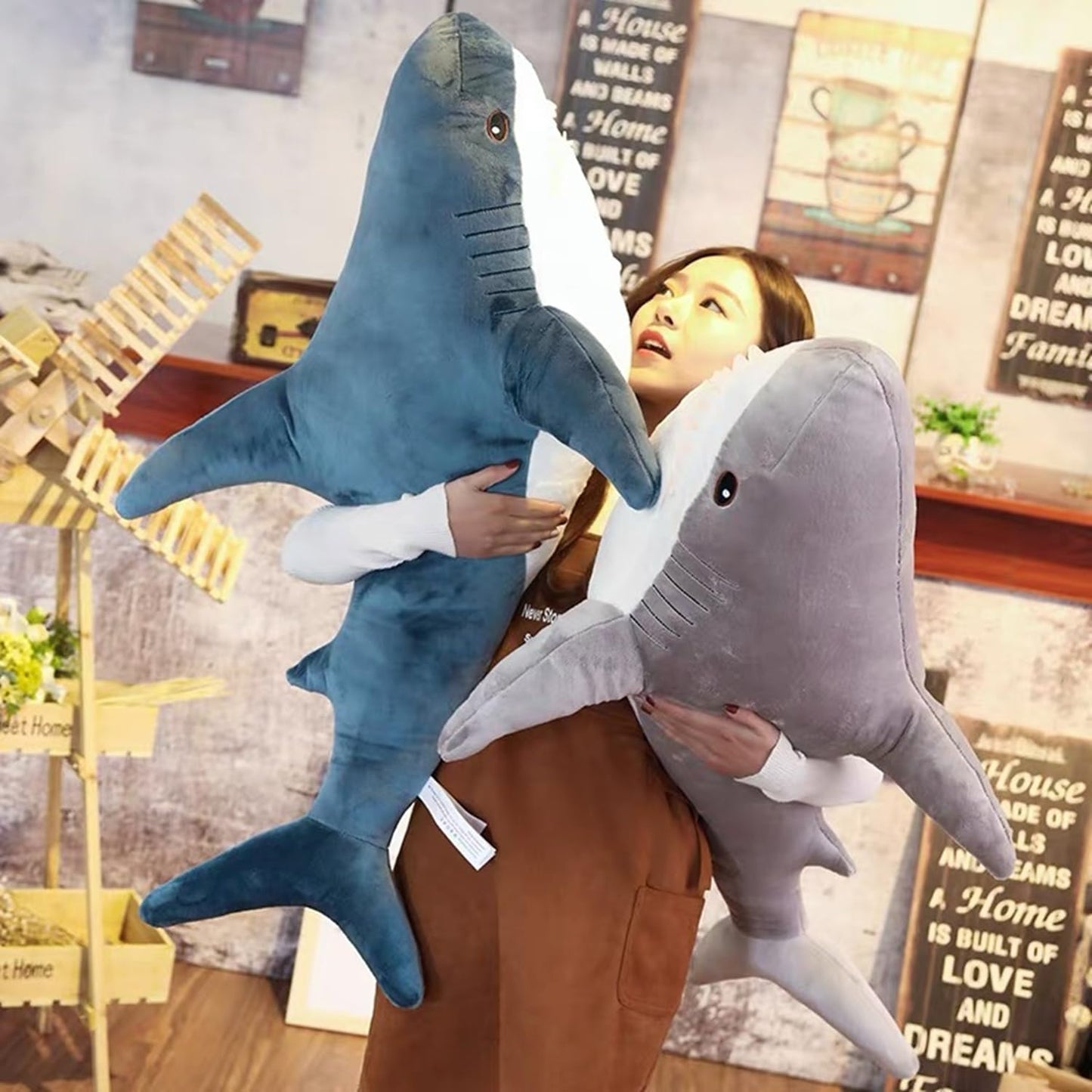 39.4 Inch XXL 15% Chubbier Weighted Giant Shark Stuffed Animal,Soft Chonky Shark Toys Shark Plush Pillows Stuffed Shark for Brave Boy's and Girl's Room Décor,Perfect Stress Relief for Women