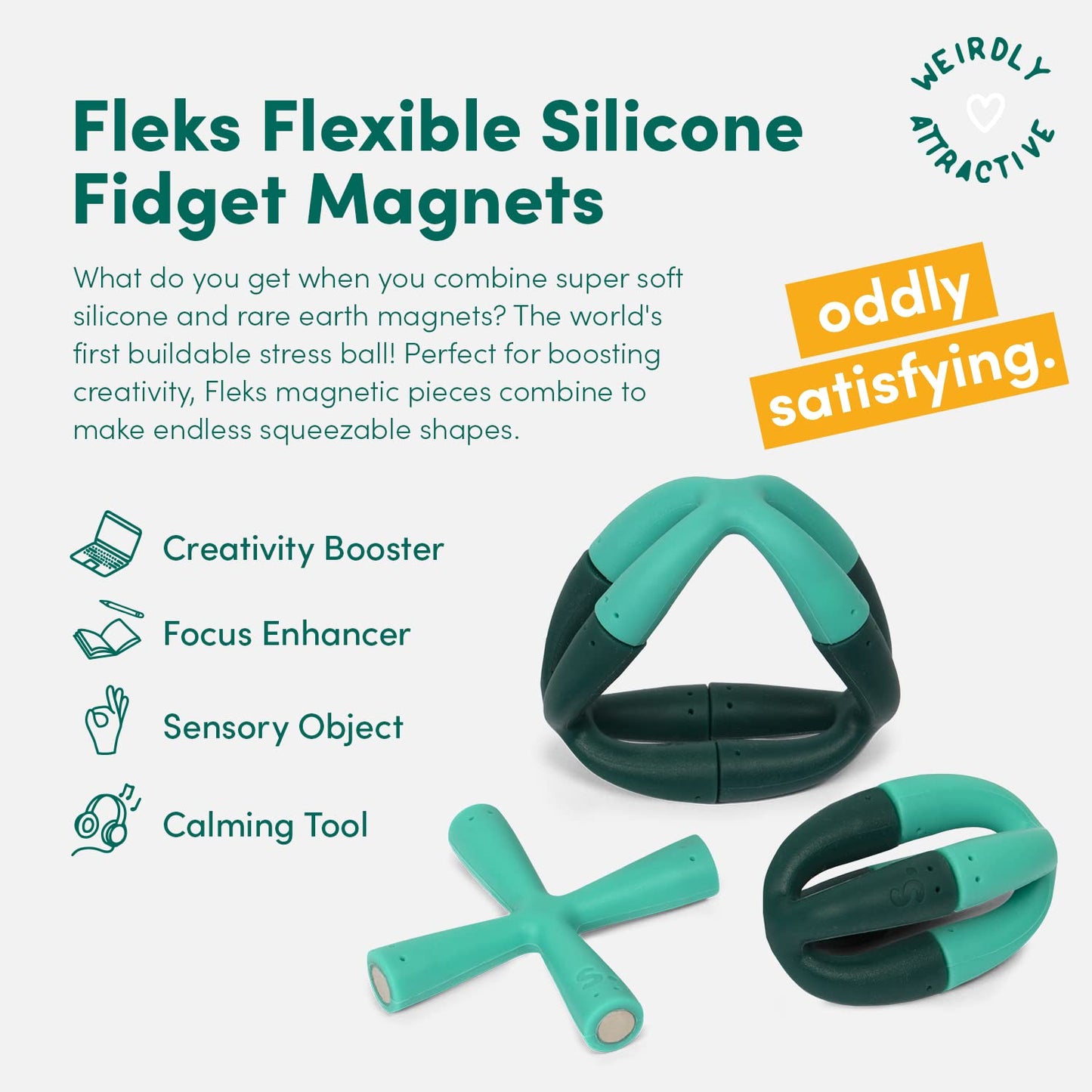 Speks Fleks Flexible Silicone Magnetic Fidget Toy - Fun Desk Toy for Adults & Teens 14+ | Sensory Gadget, Stress Relief | 6-Piece Set, Evergreen