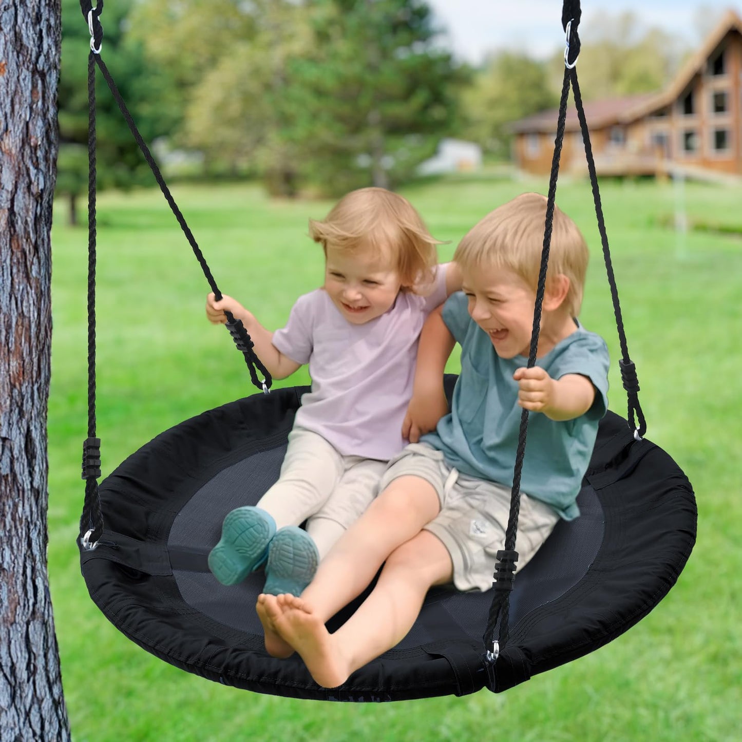 Trekassy 700lb 40 Inch Saucer Tree Swing for Kids Adults Outdoor 900D Oxford Waterproof with 2pcs Tree Hanging Straps, Steel Frame and Adjustable Ropes Blue