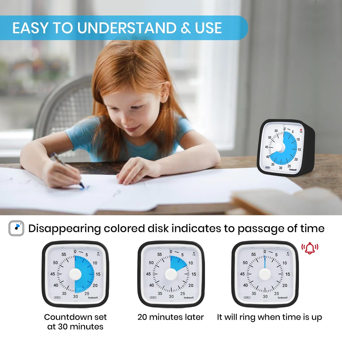 Yunbaoit Visual Timer with Protective Case, Rainbow Disk 60 Minute Countdown Timer for Kids and Adults, Silent Time Management Tool(Blue Rainbow)