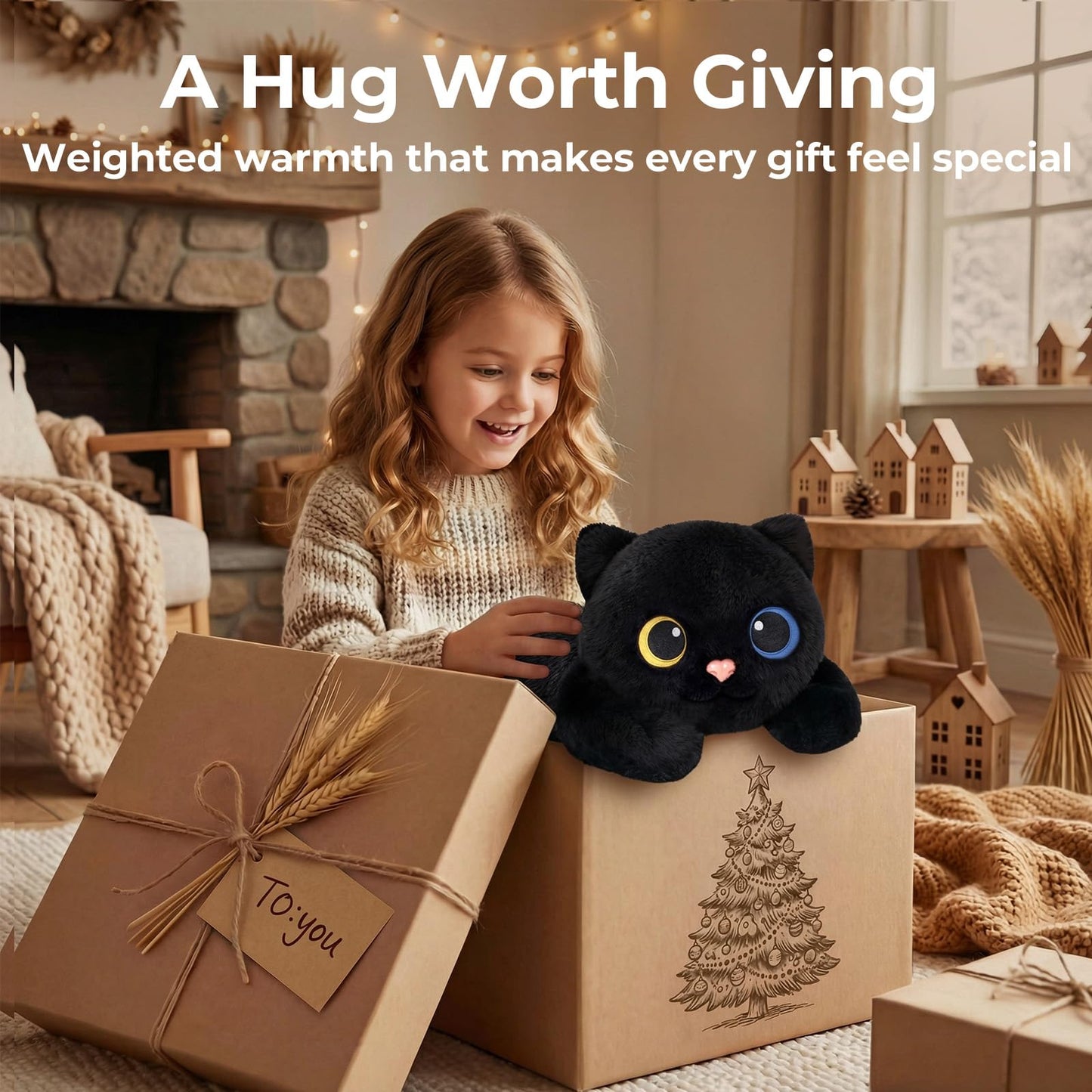 Mewaii Weighted Stuffed Animals 5 lbs Adjustable, Heated & Coolable 23 Inch Plush for Realistic Hug, Microwavable Removable Inner Pad, Cat Gifts for Adults & Kids (Black)