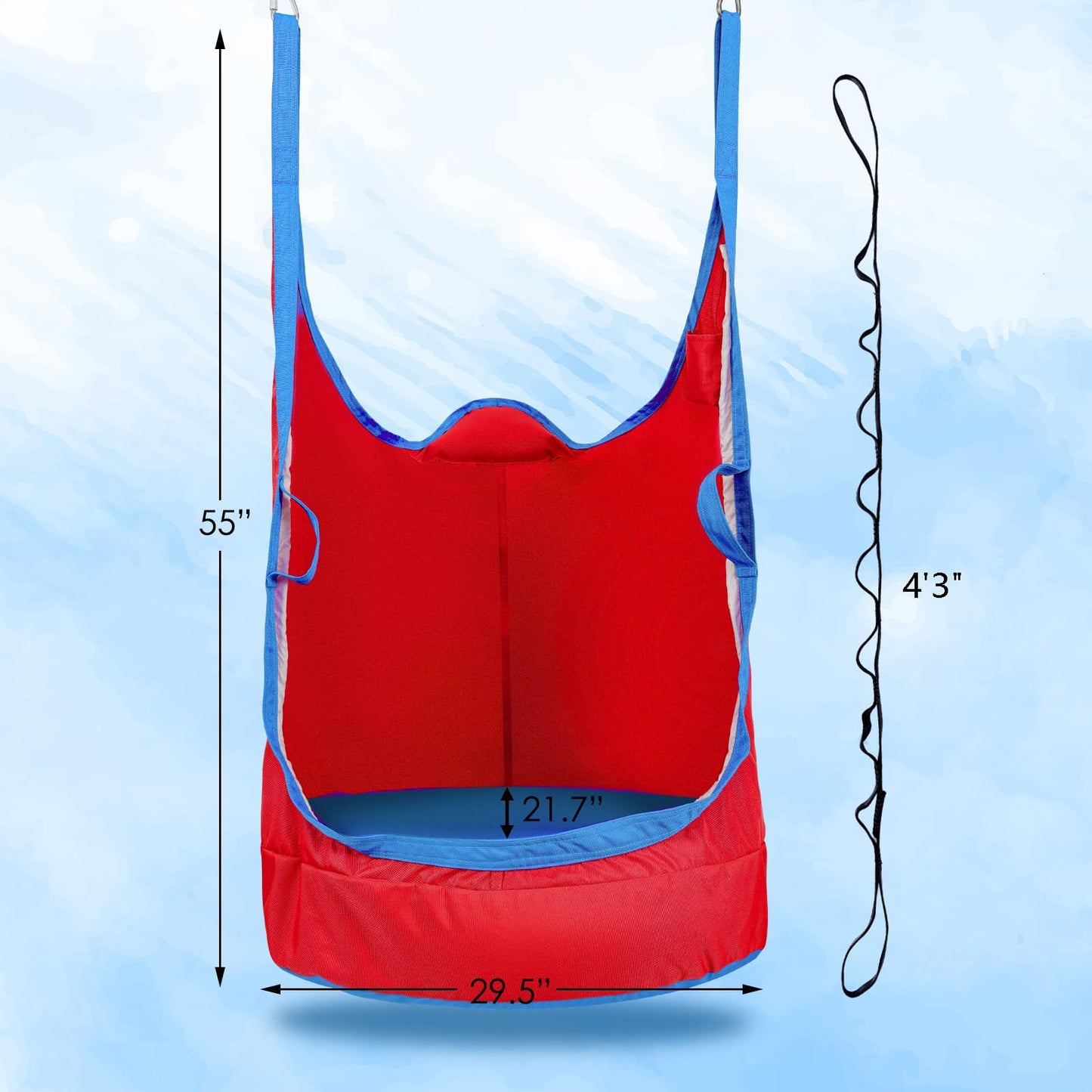 Upgraded Kids Pod Swing Chair,Child Hanging Hammock Chair with Led Lights,900D Oxford Cloth Pod Swing Seat for Indoor and Outdoor with All Accessories (Blue)