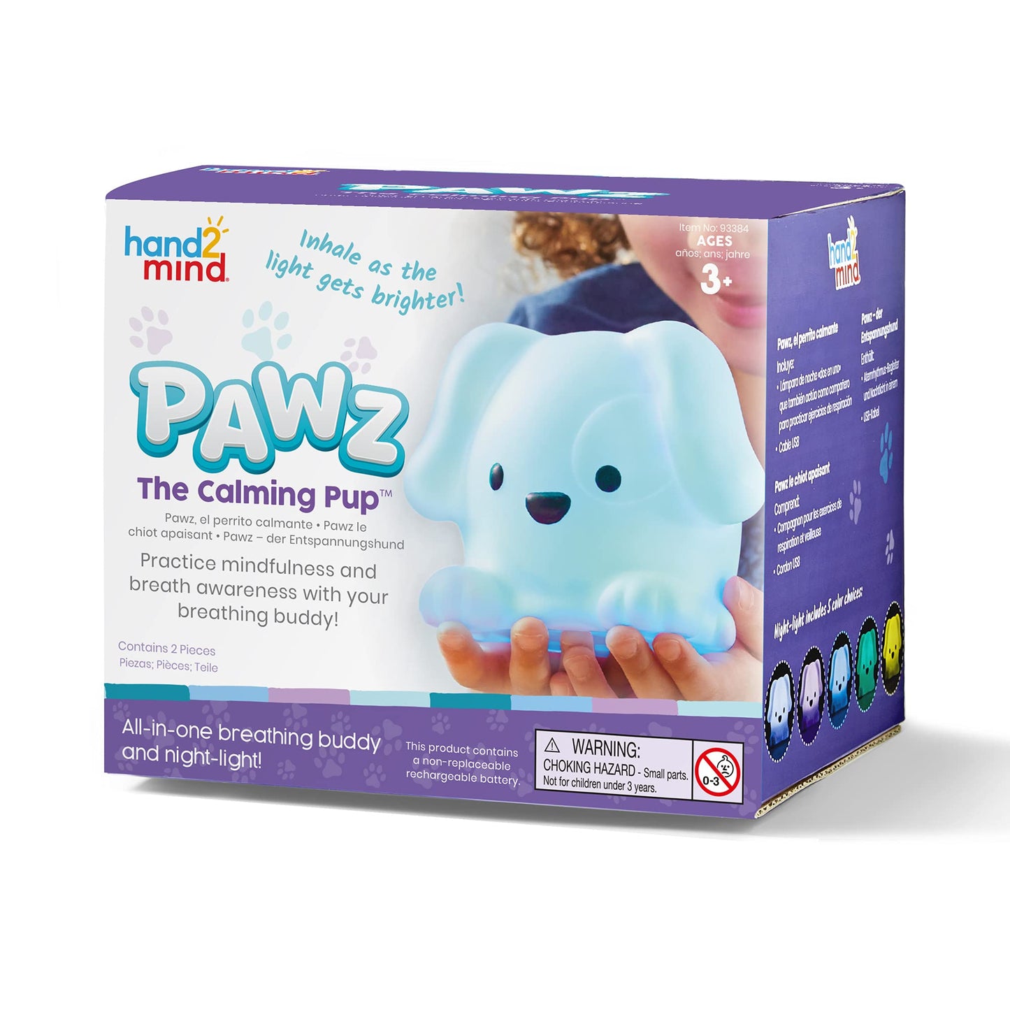 hand2mind PAWZ The Calming Pup, Learn Deep Breathing, Rechargeable Animal Night Light, Kids Anxiety Relief, Mindfulness for Kids, Calm Down Corner Supplies, Social Emotional Learning Activities
