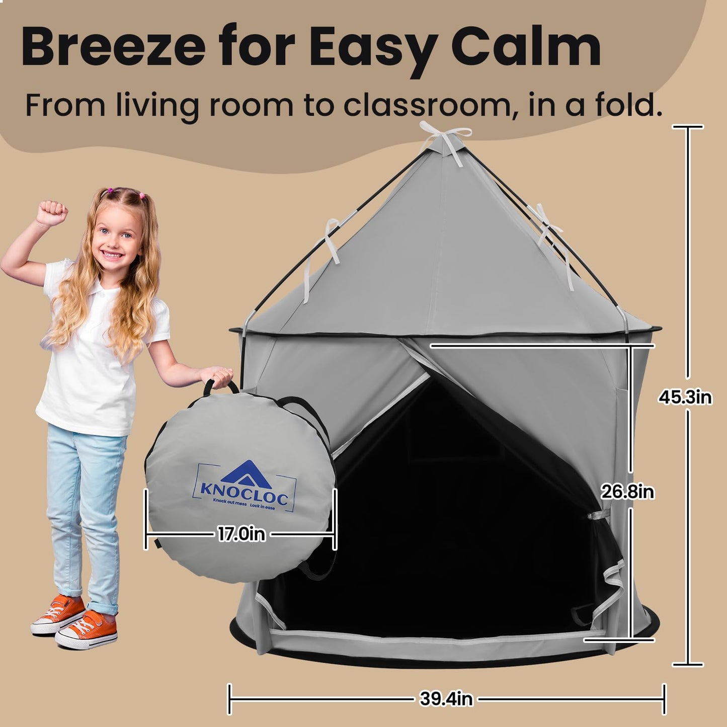 Blackout Sensory Tent, CPC Certified Calm Space for Autism Kids | Blackout Fabric, with Fan Port and Air Vent, CPC Certified Safe Structure, Spacious 39 x 39 x 45 in, Easy Setup