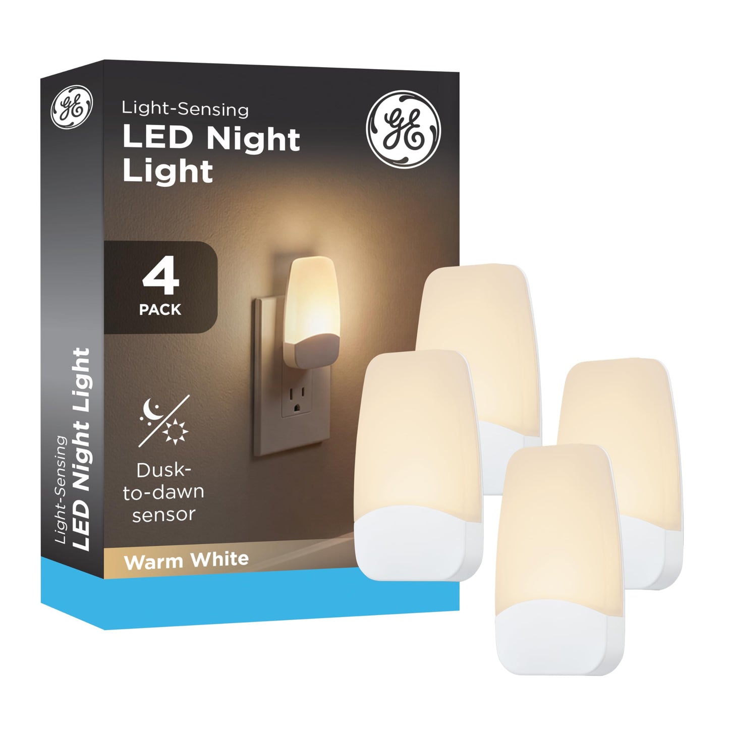 GE Sleeplite Night Lights Plug Into Wall, Dusk to Dawn Sensor, Ambient Lighting, Sleep Aid, Bathroom Décor, LED Lights for Bedroom, Apartment Essentials, Smart Home,76135, Amber, 2 Pack