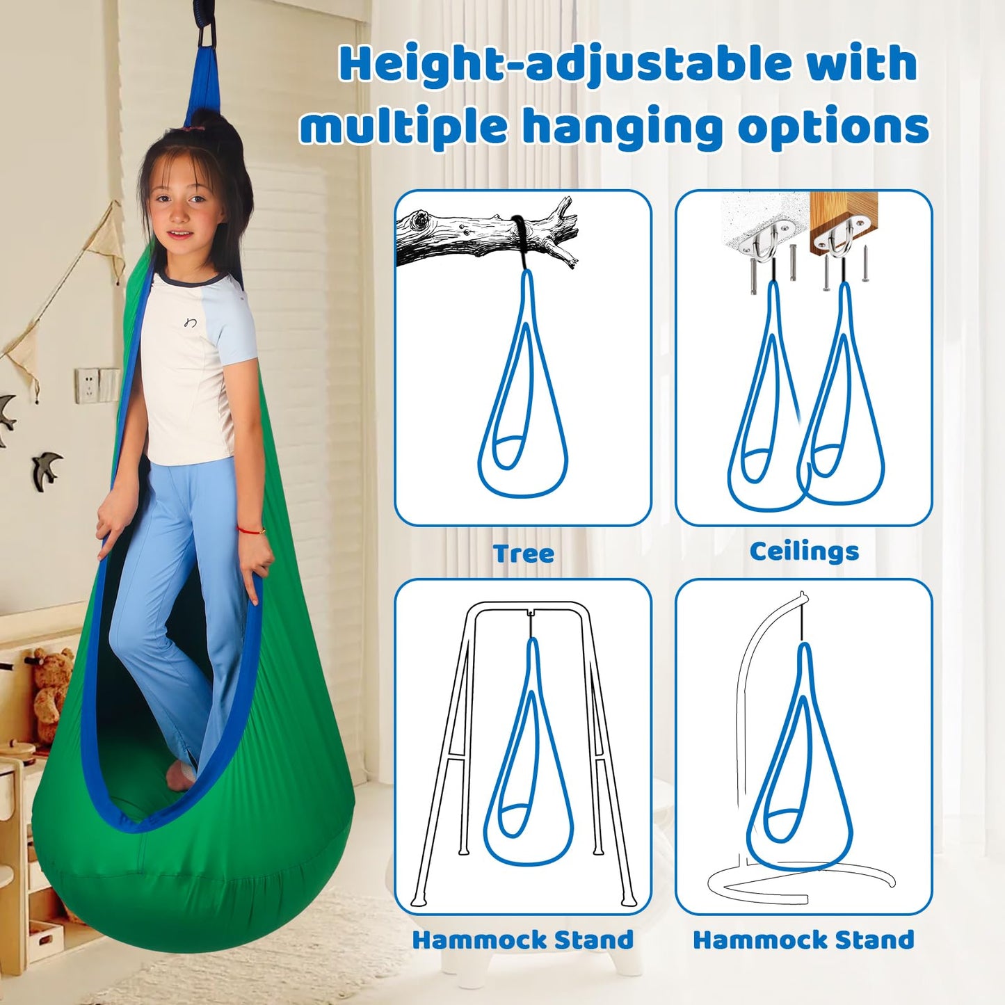 HiCamer Sensory Swing for Kids indoor and outdoor Pod hammock Chair Seat Upgrade Max 300 lbs Hanging Swing with Inflatable Cushion Includes Hardware Hanger Kit for Aspergers Autism ADHD (Cranberry)