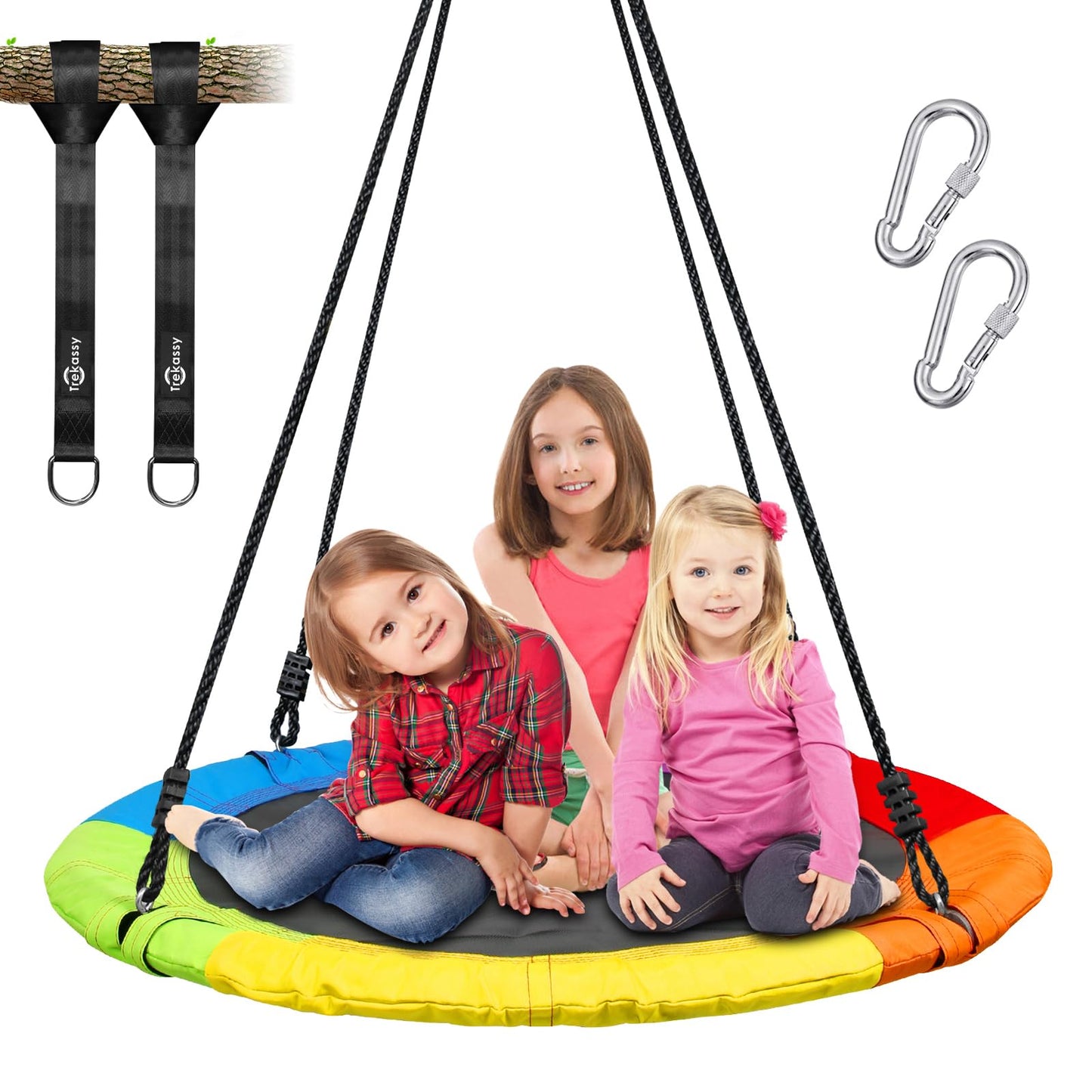 Trekassy 700lb 40 Inch Saucer Tree Swing for Kids Adults Outdoor 900D Oxford Waterproof with 2pcs Tree Hanging Straps, Steel Frame and Adjustable Ropes Blue