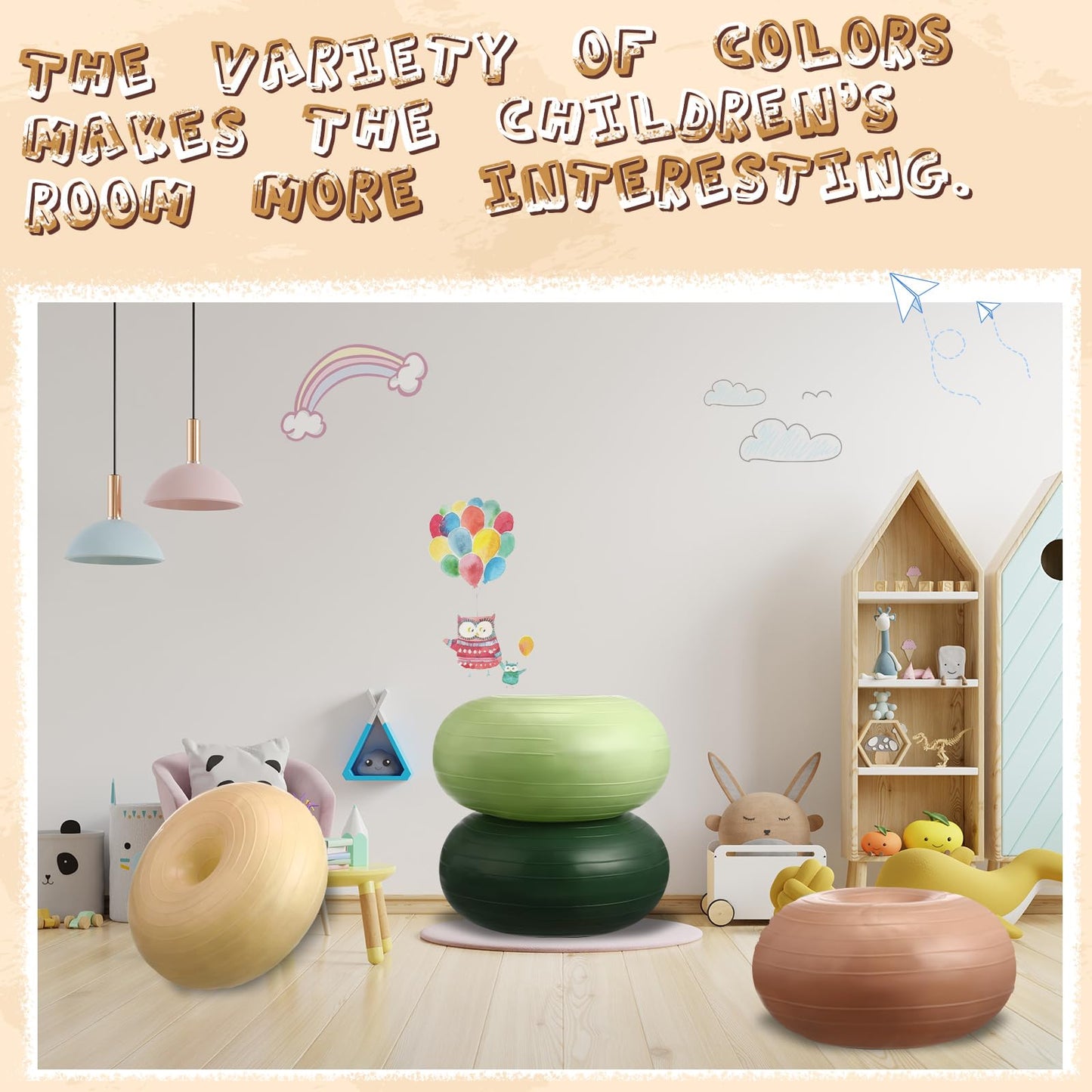 Libima 4 Pcs Flexible Seating for Classroom Inflatable Yoga Ball Chairs with Pump Donut Exercise Ball Chair Cushion Seat for Balance and Stability Training Home Office Gym Workout