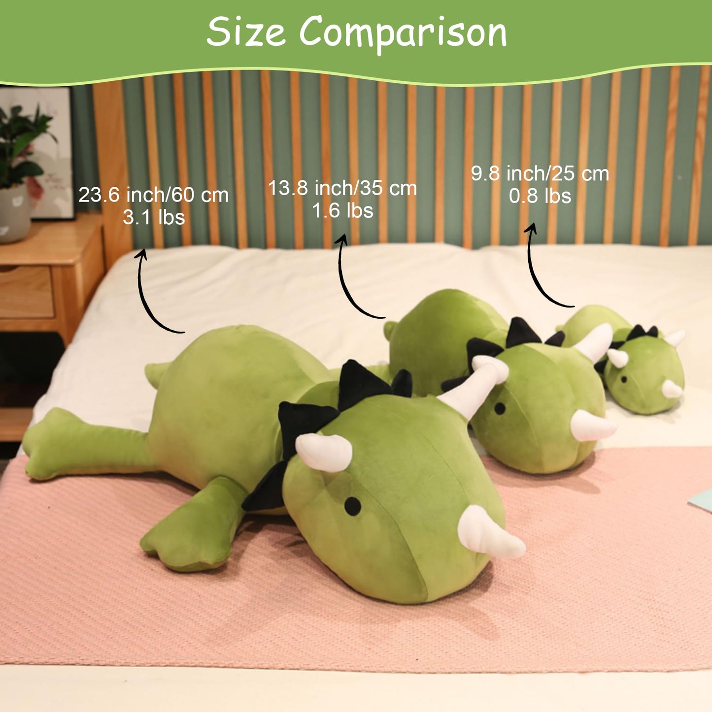 SQEQE Weighted Dinosaur Plush, Weighted Dinosaur Stuffed Animal, Dino Plushies Dino Pillow Toy Gift for Kids Adults 9.8 Inch, 0.8 Lbs