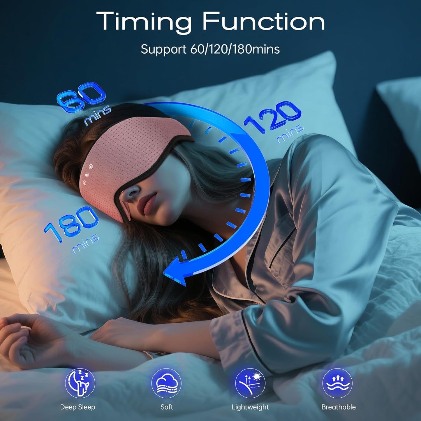 Bamboo Cotton Large Sleep Mask with Bluetooth Wireless Headphones - Blackout Eye Mask for Sleeping 3D Contoured Sleep Eye Cover Headband Ear Plugs Low Noise Hook for Men Women Better Experience (Grey)