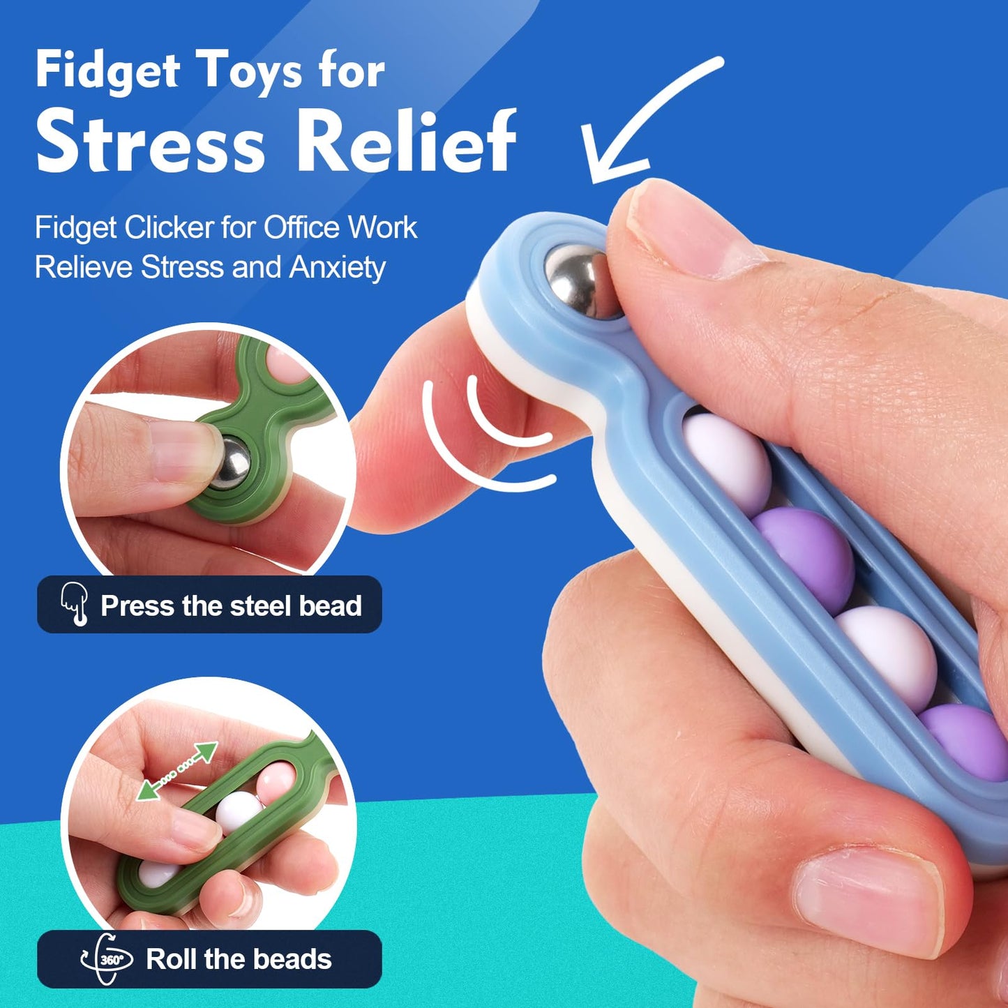 Fidget Toys Adults Stress Relief: 4 Pack Quiet Desk Fidget Clicker for ADHD Focus & Stress Relief, Sensory Desk Toy for Office, Meetings, Work, Travel