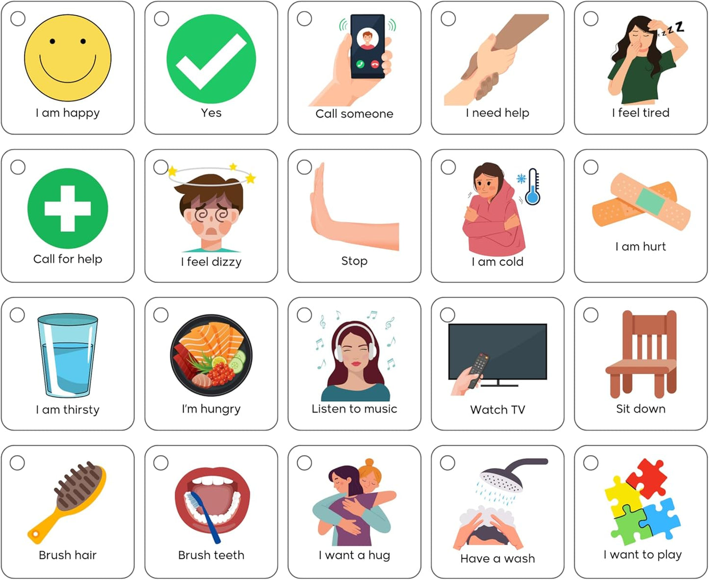 Plastic Communication Cards for Non Verbal Children and Adults with Autism, Speech Delay Visual aid