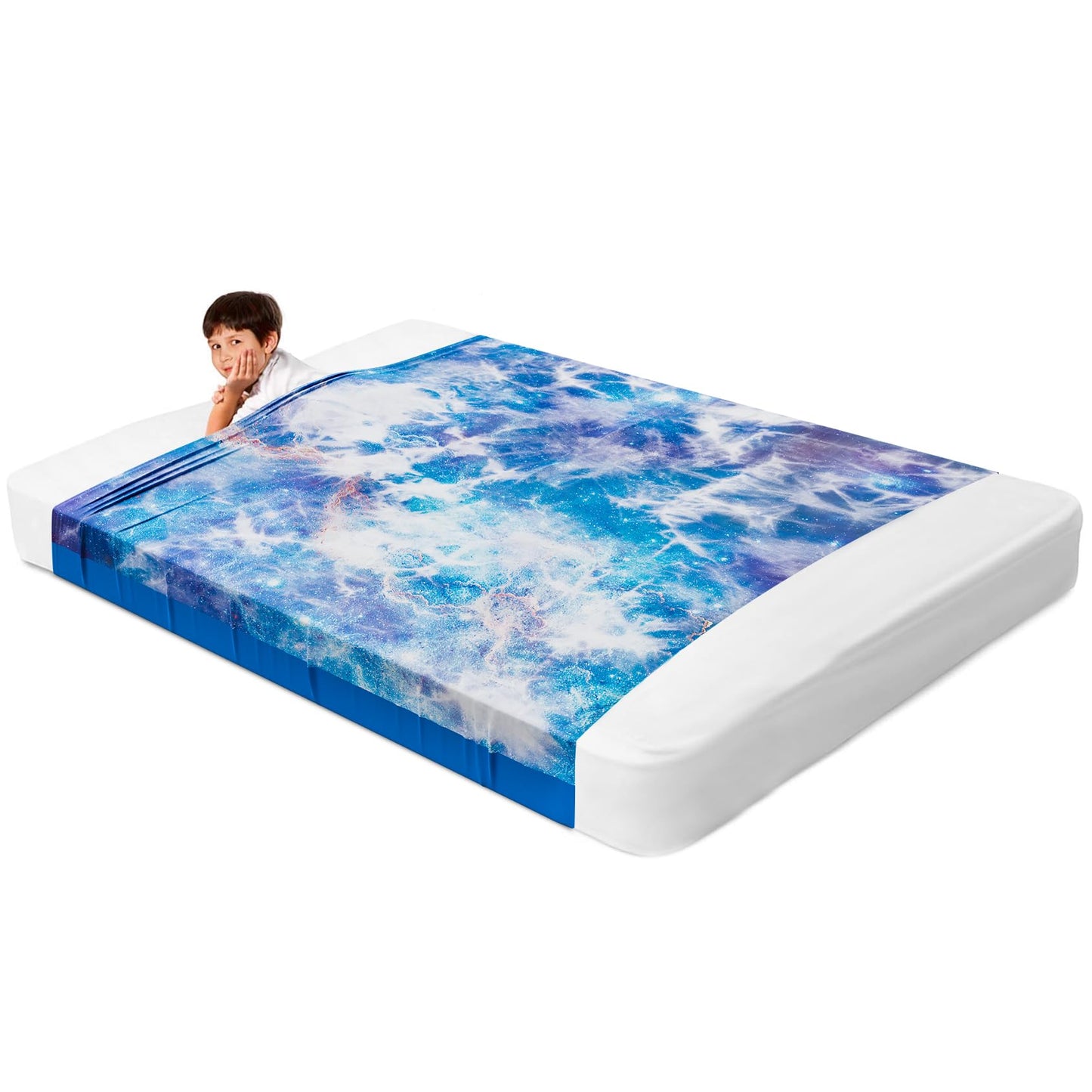 Deep Pressure Sensory Bed Sheet – Twin Sensory Compression Sheet Breathable Sleep Pod Blanket for Better Sleep Support – Calming Compression Blankets for Kids and Adults Blue Petal