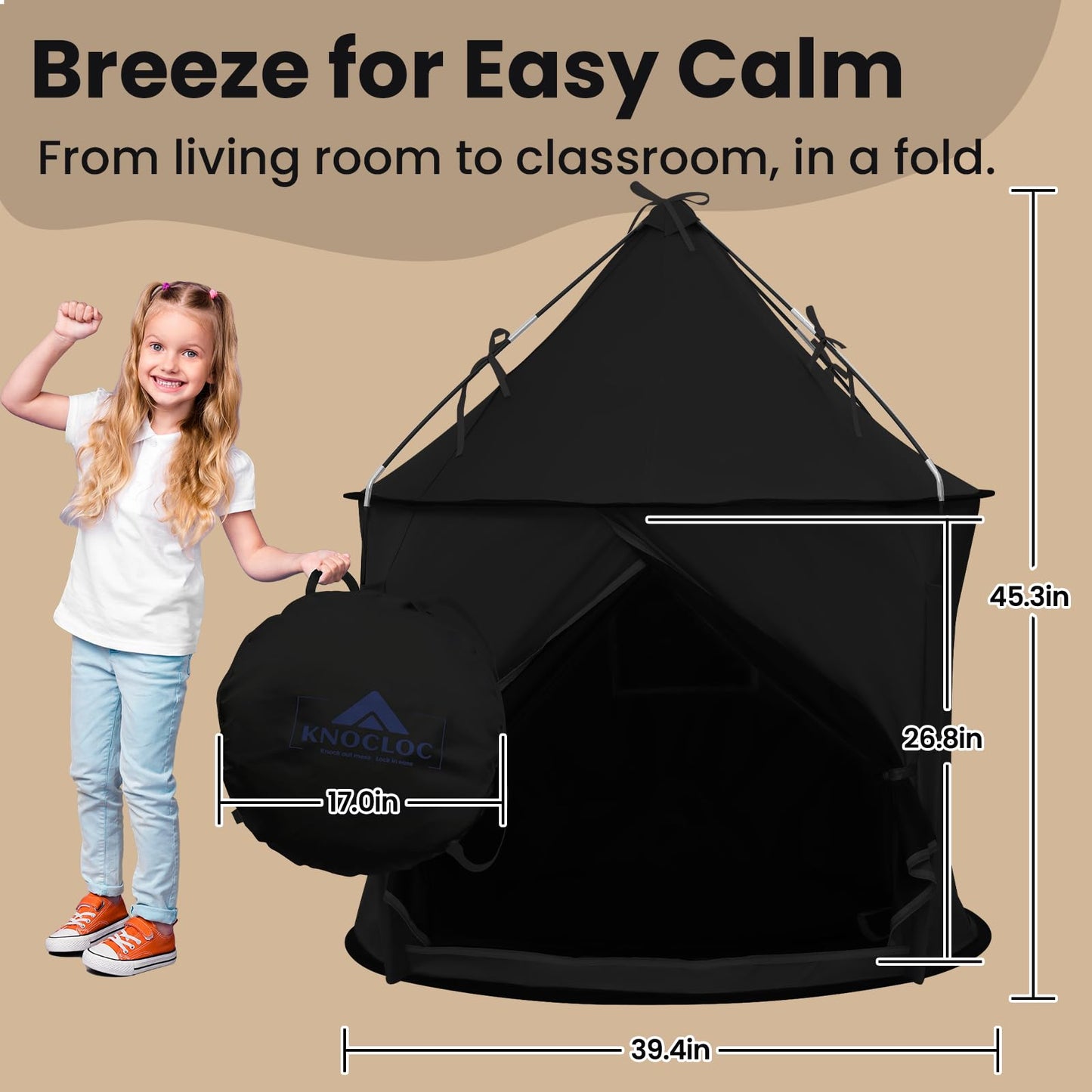 Blackout Sensory Tent, CPC Certified Calm Space for Autism Kids | Blackout Fabric, with Fan Port and Air Vent, CPC Certified Safe Structure, Spacious 39 x 39 x 45 in, Easy Setup