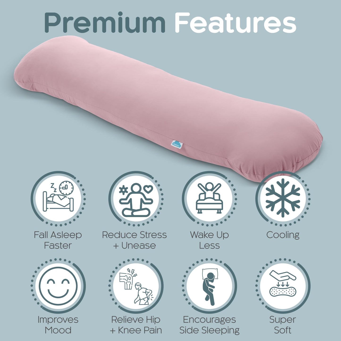 SleepCloud Weighted Body Pillow 6.5lbs - Weighted Pillow for Deeper Sleep (41" x 10") - Cooling Body Pillows for Adults, Full Body Pillow for Sleeping, Side Sleeper Body Pillow with Cover
