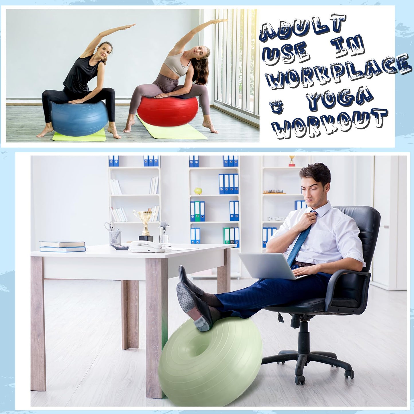Libima 4 Pcs Flexible Seating for Classroom Inflatable Yoga Ball Chairs with Pump Donut Exercise Ball Chair Cushion Seat for Balance and Stability Training Home Office Gym Workout