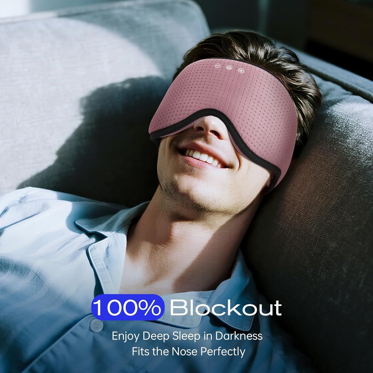 Bamboo Cotton Large Sleep Mask with Bluetooth Wireless Headphones - Blackout Eye Mask for Sleeping 3D Contoured Sleep Eye Cover Headband Ear Plugs Low Noise Hook for Men Women Better Experience (Grey)
