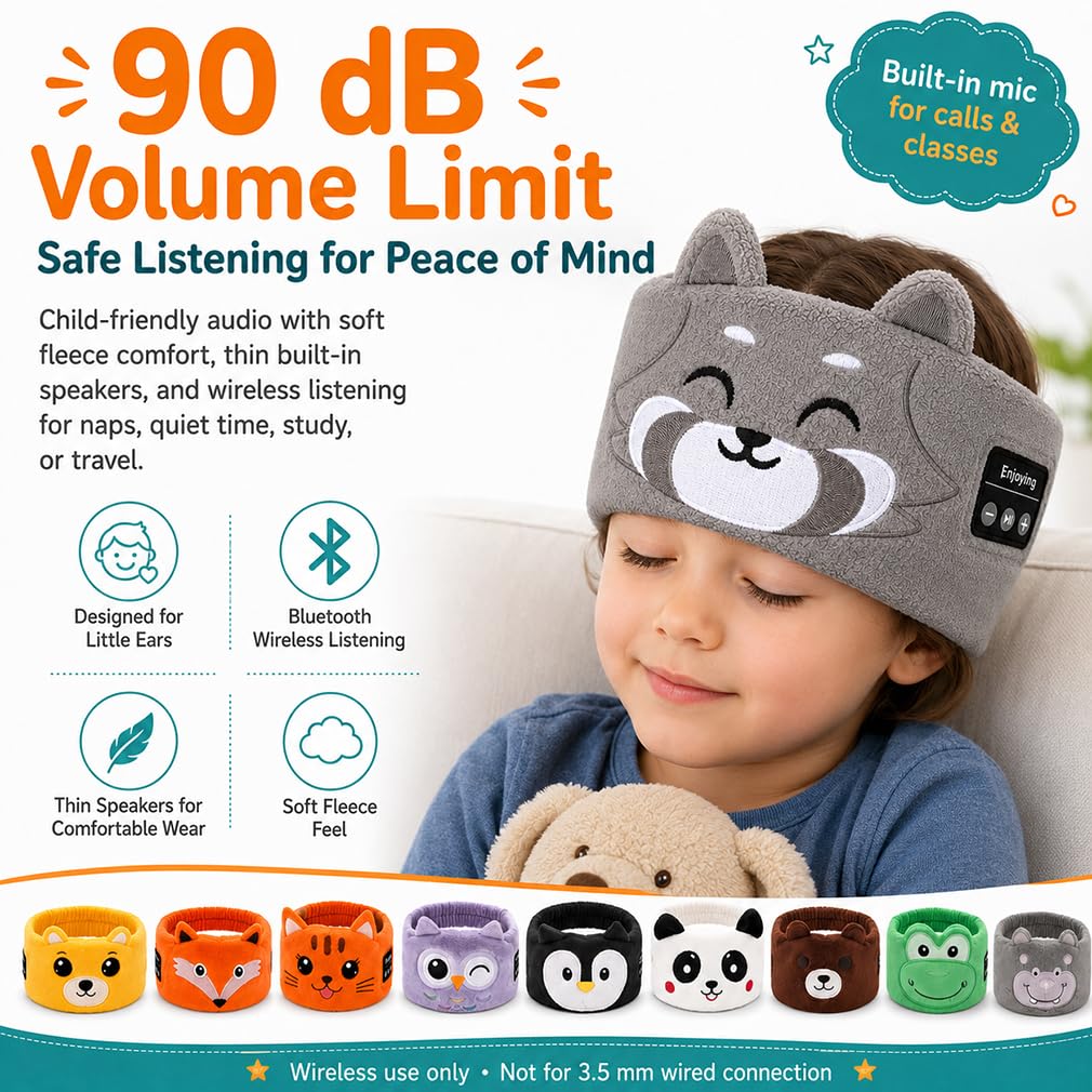 Dozibands Plush Sleep Headband for Kids Bluetooth Wireless Cozy Tunes Headphones Sensory Eye Mask Sleeping Ear Muffs