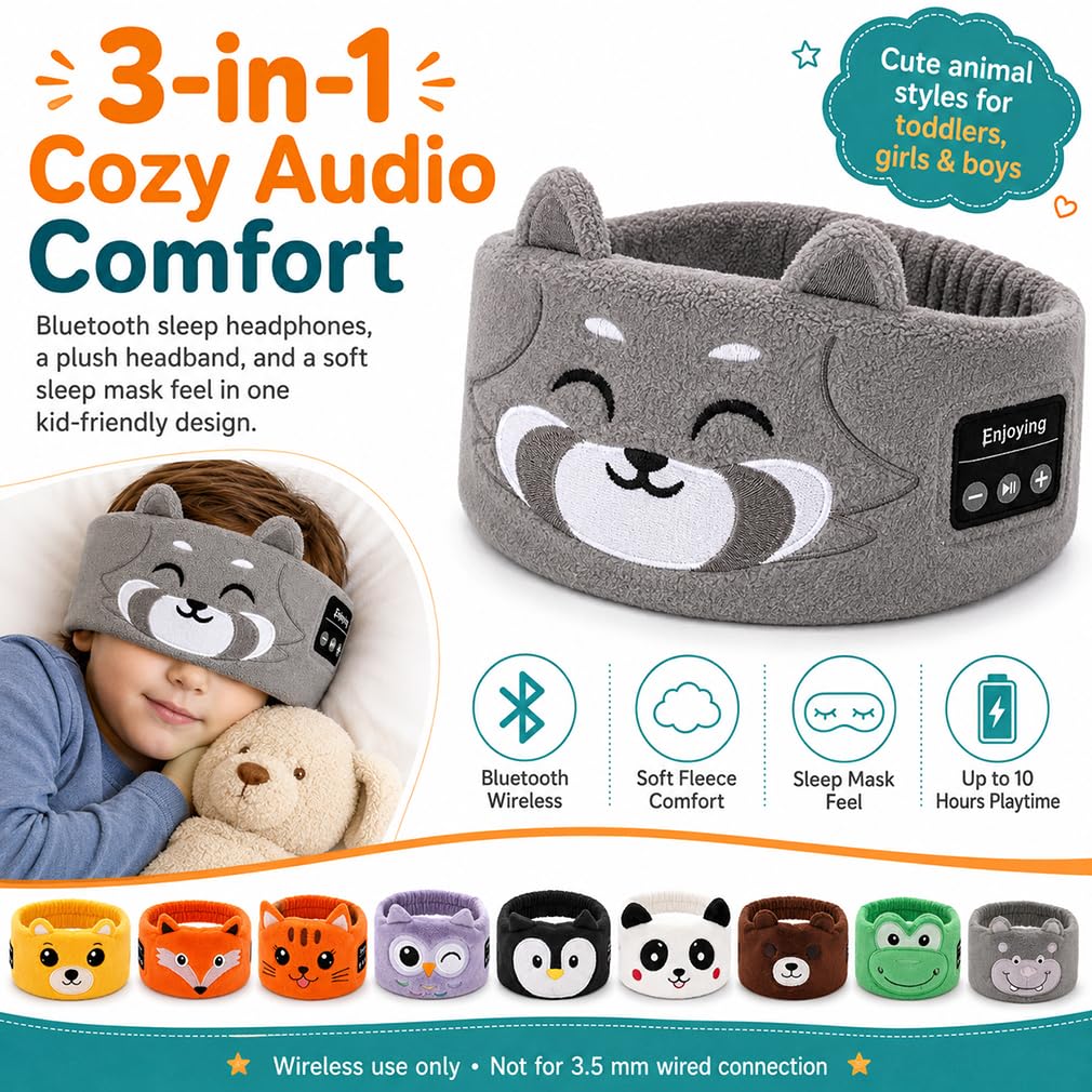 Dozibands Plush Sleep Headband for Kids Bluetooth Wireless Cozy Tunes Headphones Sensory Eye Mask Sleeping Ear Muffs