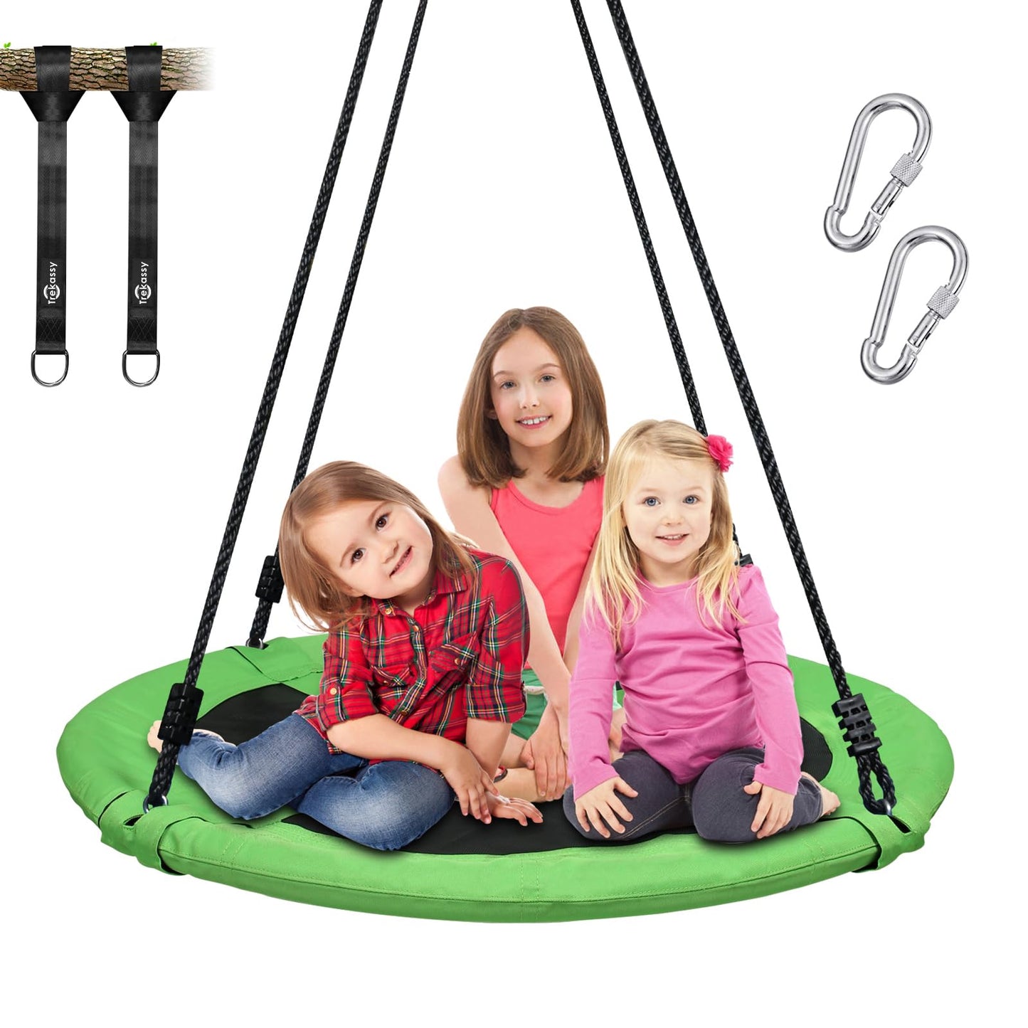 Trekassy 700lb 40 Inch Saucer Tree Swing for Kids Adults Outdoor 900D Oxford Waterproof with 2pcs Tree Hanging Straps, Steel Frame and Adjustable Ropes Blue