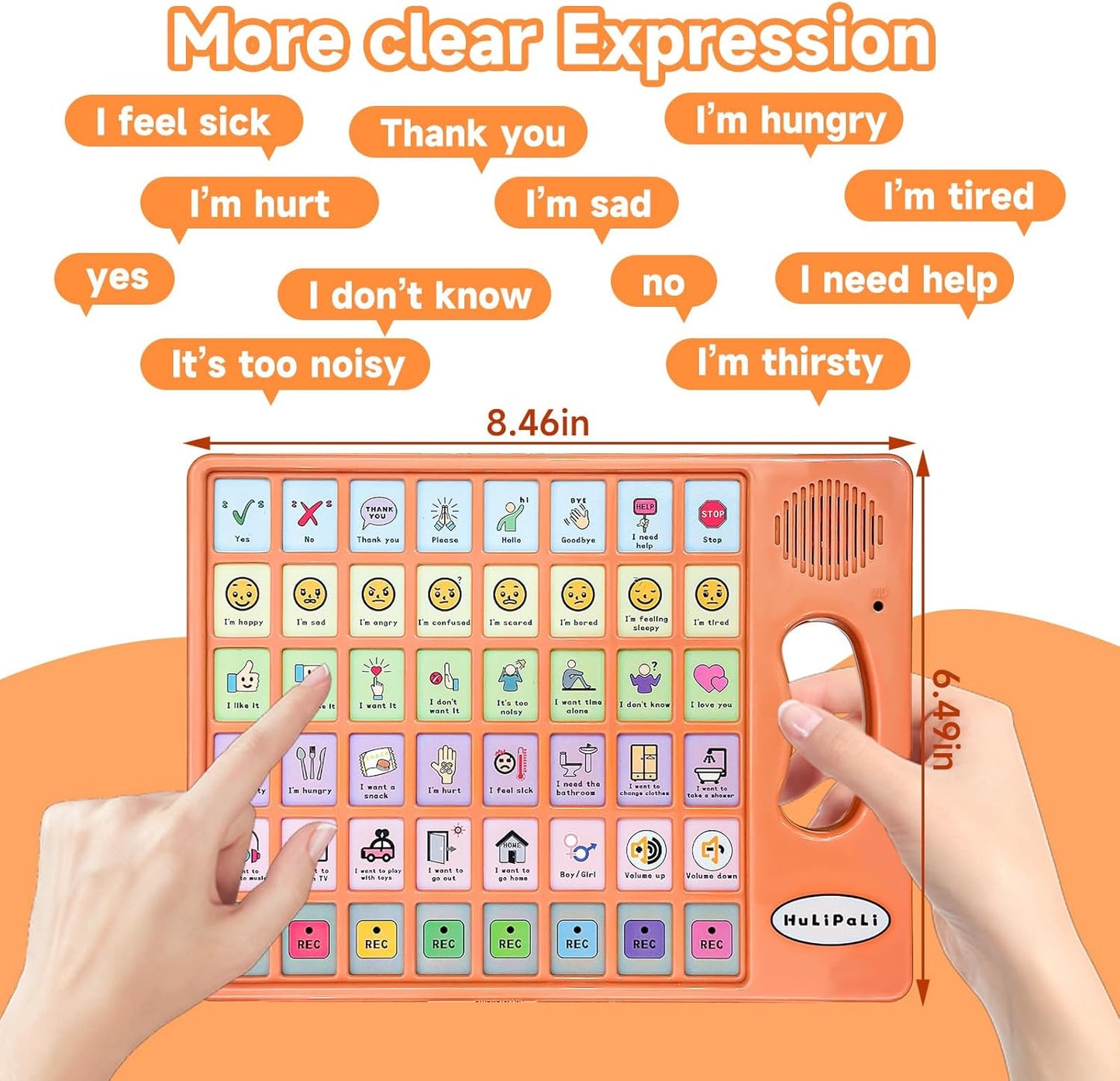 AAC Device for Autism with Grip Handle - 40 Pre-Installed Buttons & 8 Programmable Keys, Non-Verbal Communication Tool for Speech Therapy, Stroke Rehab & Aphasia, Adjustable Volume Talking Aid