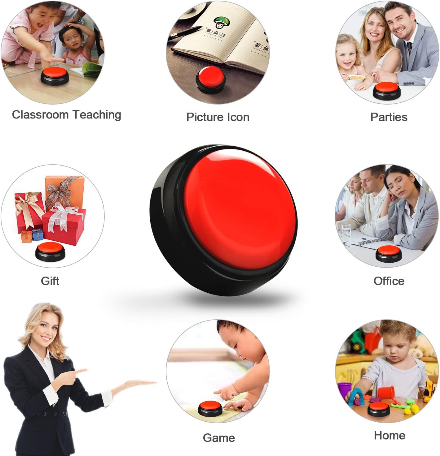 Record Talking Button Easy Button Recording Voice Button Funny OfficeToys Multifunctional Dog Buttons Talk for Communication-Classroom-Friendly Recordable Sound Buttons Buzzer Button（Black+Red