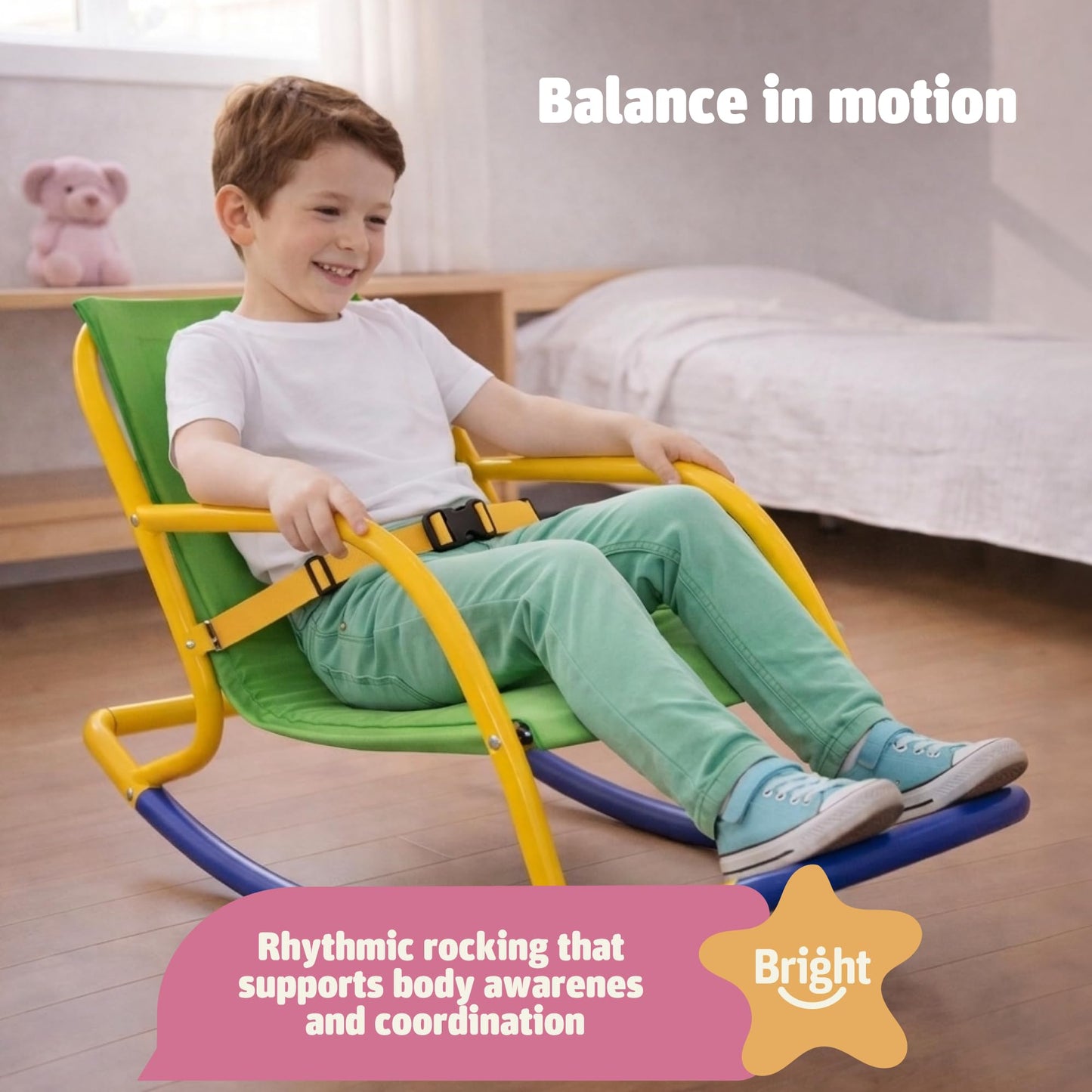 Bright Autism Sensory Rocking Chair for Kids (3–8 Years) – Indoor & Outdoor Kids Little Rocking Chair for Autism & ADHD | Unlocks Focus, Balance & Creativity | Bedroom, Playroom & Classroom