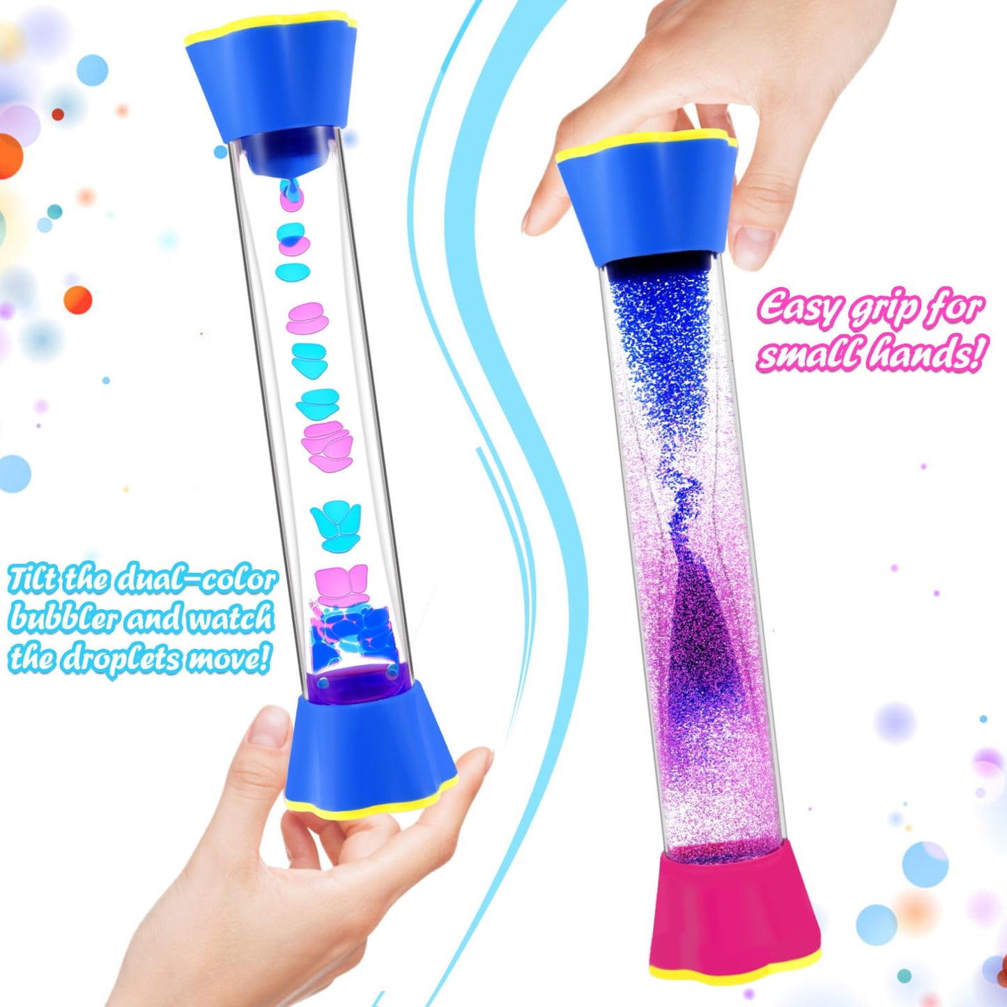 Sensory Fidget Tubes - Calming Toys for Kids & Adults- Sensory Tube with Glitter Bottle, Gravity Spinner, Bubble Drop Spiral - Fidget Toys for Classroom, Desk Decor, Office ( 2 Pack )