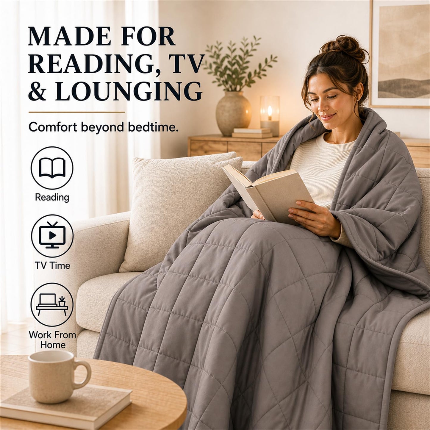 Smart Queen Cooling Weighted Blanket for Adults 15 lbs, 48"x72" Twin Size Heavy Blanket for Sleeping, Soft Breathable Cotton with Glass Beads, Machine Washable, Grey (Fits 120-160 lbs)
