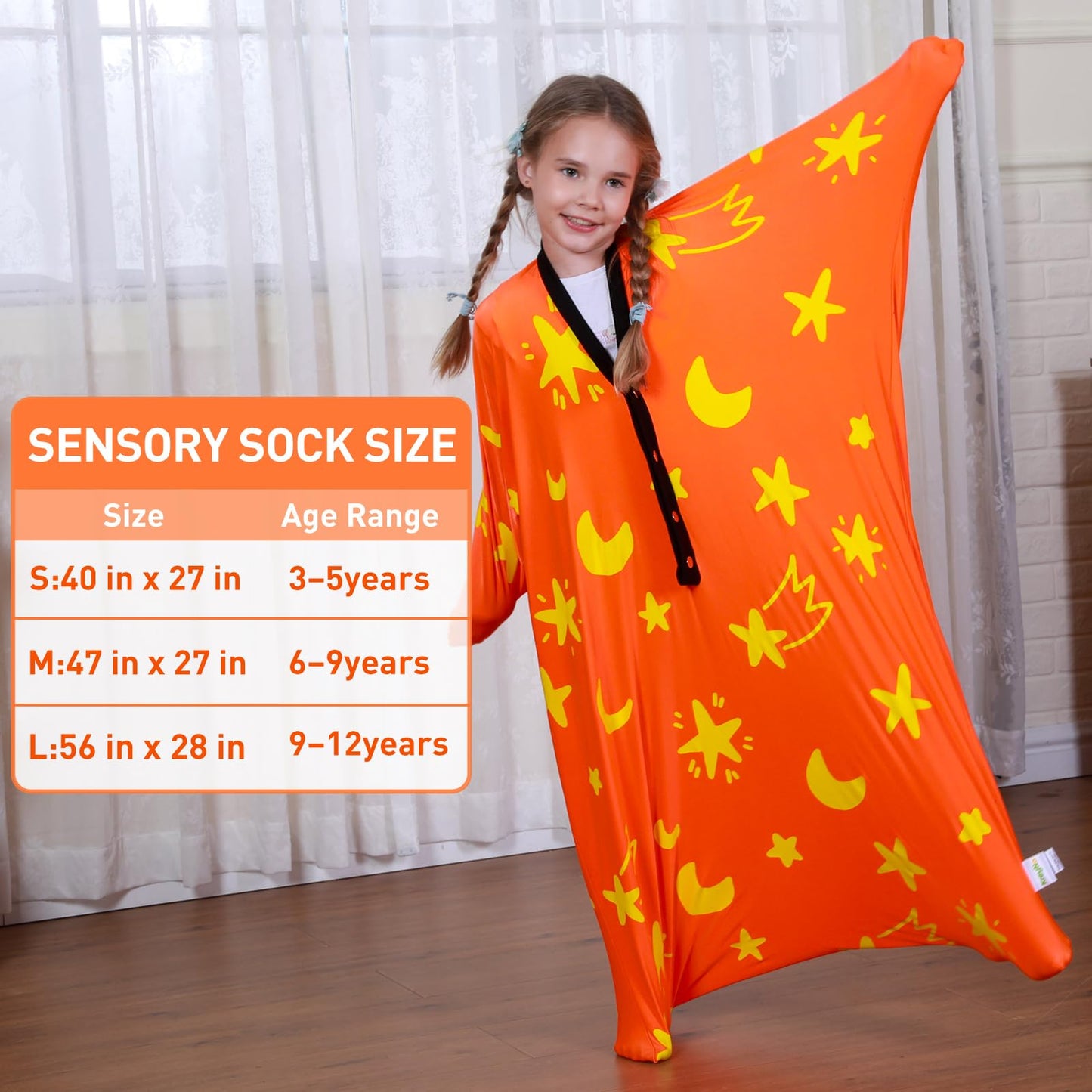 Sensory Body Sock, 47" x 27" Sensory Sack Premium Sensory Sock Glow in The Dark for 6-9 Autistic Children, Good for Height: 41"-51" Medium, Green