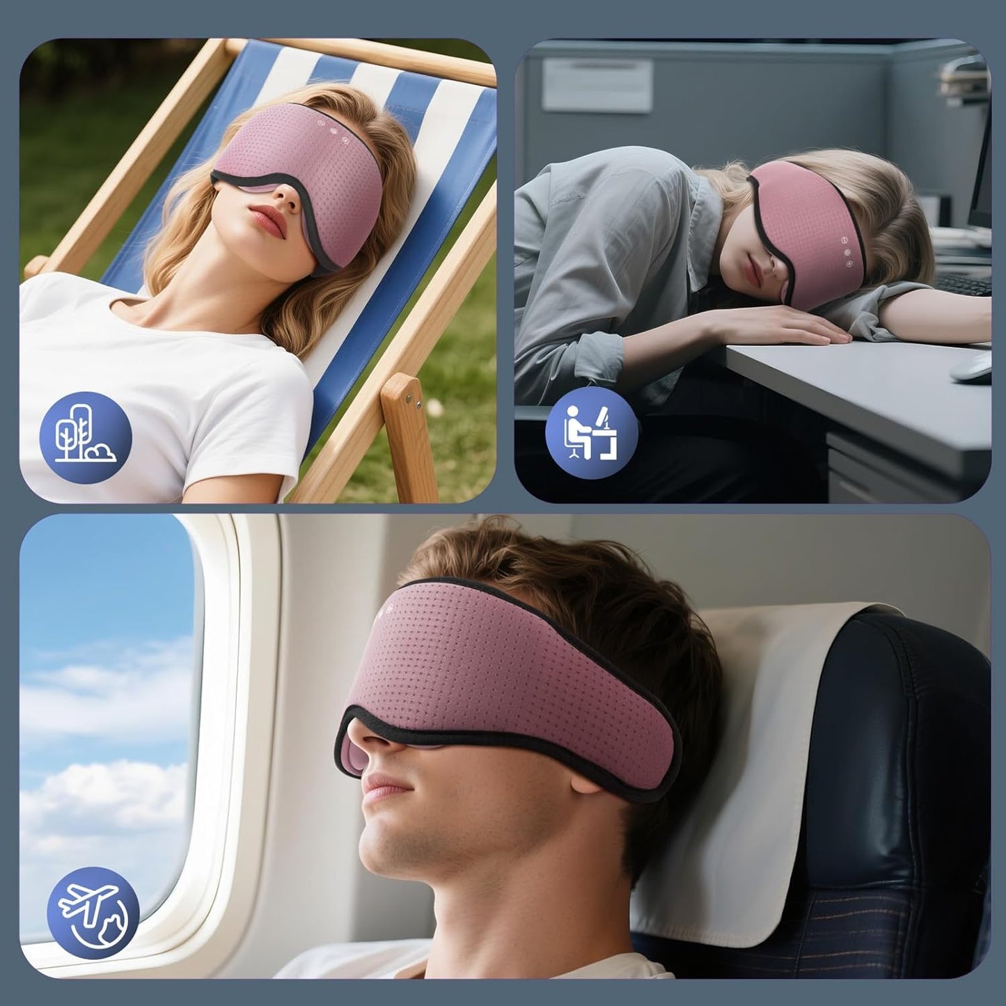 Bamboo Cotton Large Sleep Mask with Bluetooth Wireless Headphones - Blackout Eye Mask for Sleeping 3D Contoured Sleep Eye Cover Headband Ear Plugs Low Noise Hook for Men Women Better Experience (Grey)