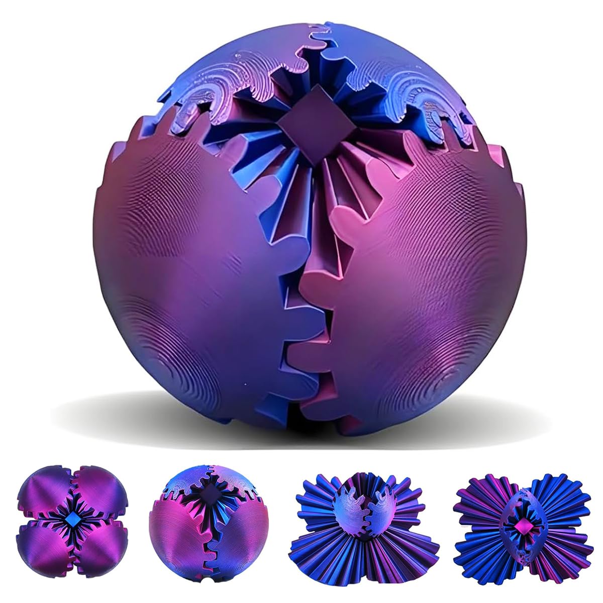 Gear Sphere, 3D Printed Gearsphere - The Steampunk Whirling Wonder Fidget Gear Ball, Gearsphere Cube Fidget Toy for Office and Home, Stress Relief Cool Stuff Toys Gift for 3+ Kids Adult (Purple)
