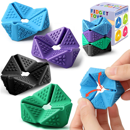Sensory Fidget Toys, 4PCS Textures Sensory Flip Cube Quiet, Silicone Anxiety Relief for Autism ADHD, Novelty Toy for Kids or Adults, Best Gifts