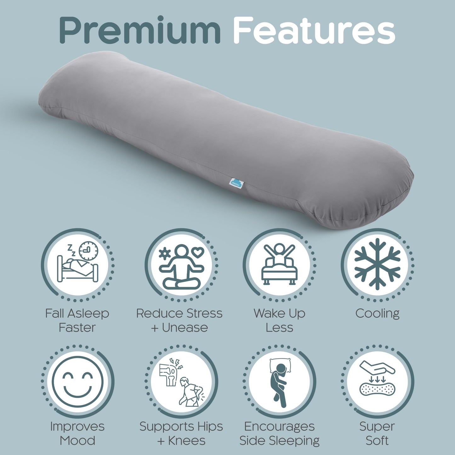 SleepCloud Weighted Body Pillow 6.5lbs - Weighted Pillow for Deeper Sleep (41" x 10") - Cooling Body Pillows for Adults, Full Body Pillow for Sleeping, Side Sleeper Body Pillow with Cover