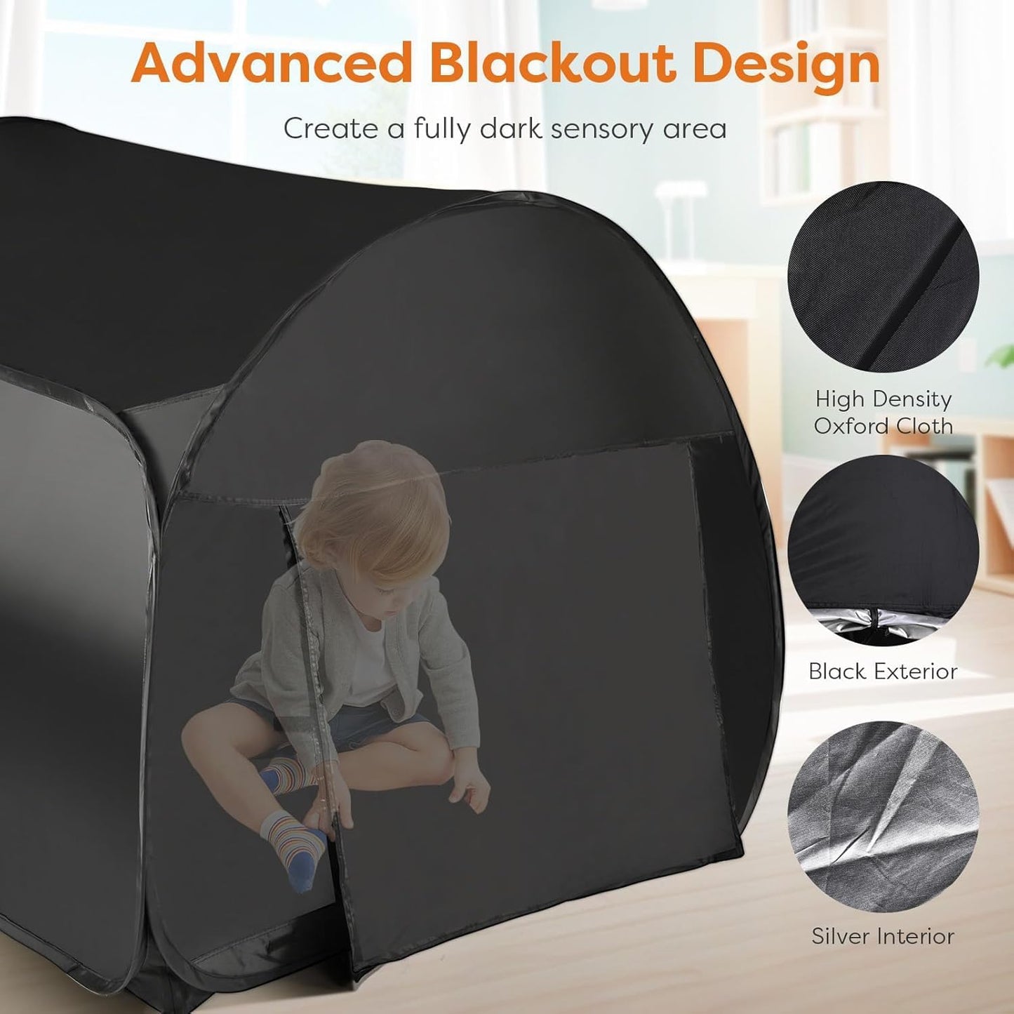Large Sensory Tent for Kids with Autism- 47x47in Pop-Up Indoor Play Tent with Travel Bag for Calming Down & Improving Focus - Ideal for Children with Autism, ADHD, & SPD