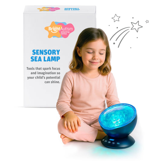 Bright Autism Calming Sensory Sea Lamp - Night Light Projector for Kids, 7 Light Modes, Color Changing Music Player, Nature Relaxation Sounds